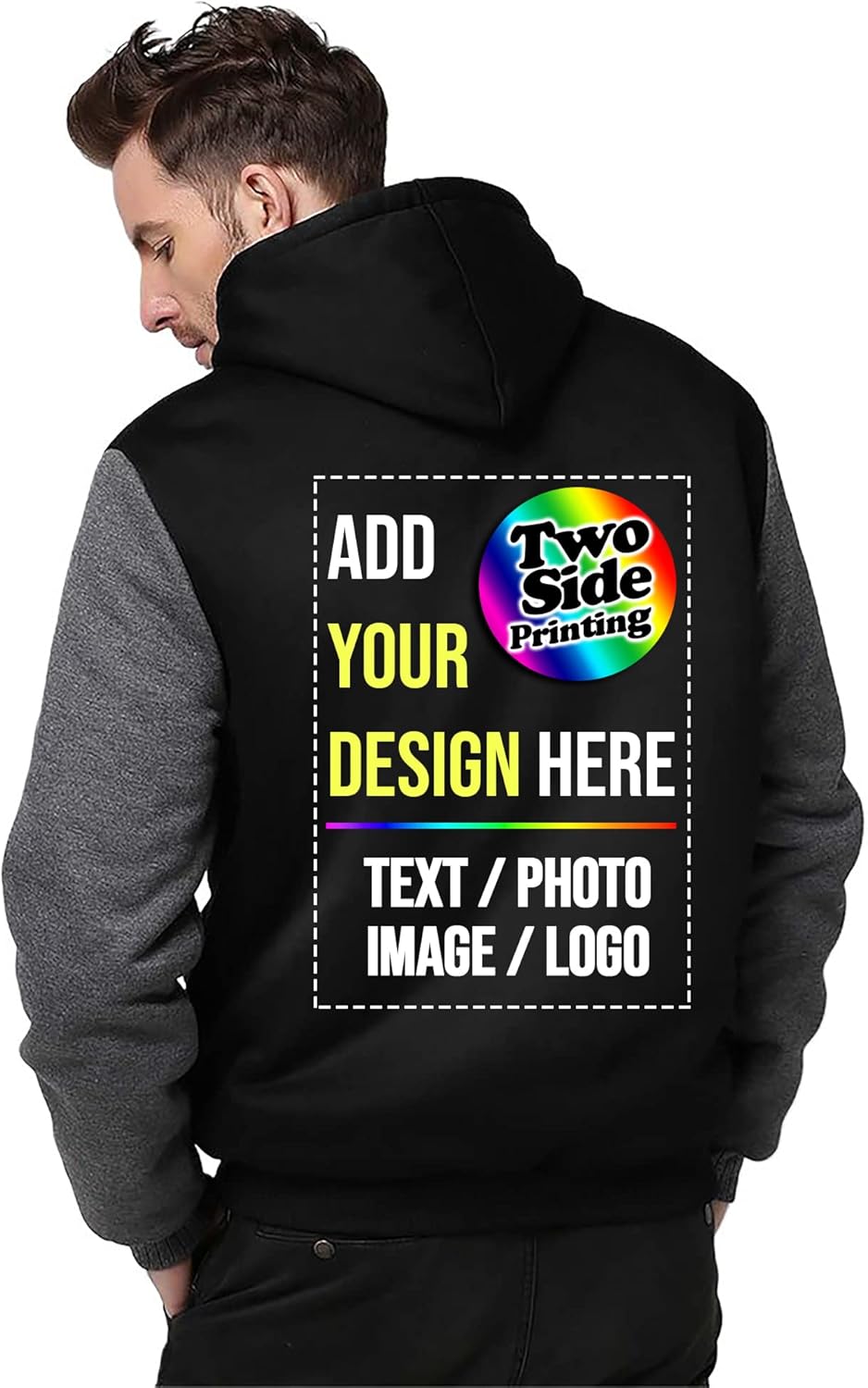 Custom Fleece Hoodie Jacket 2 Side Front Back Print Design Your Own Flannel Thick Winter Warm Thermal Zip up