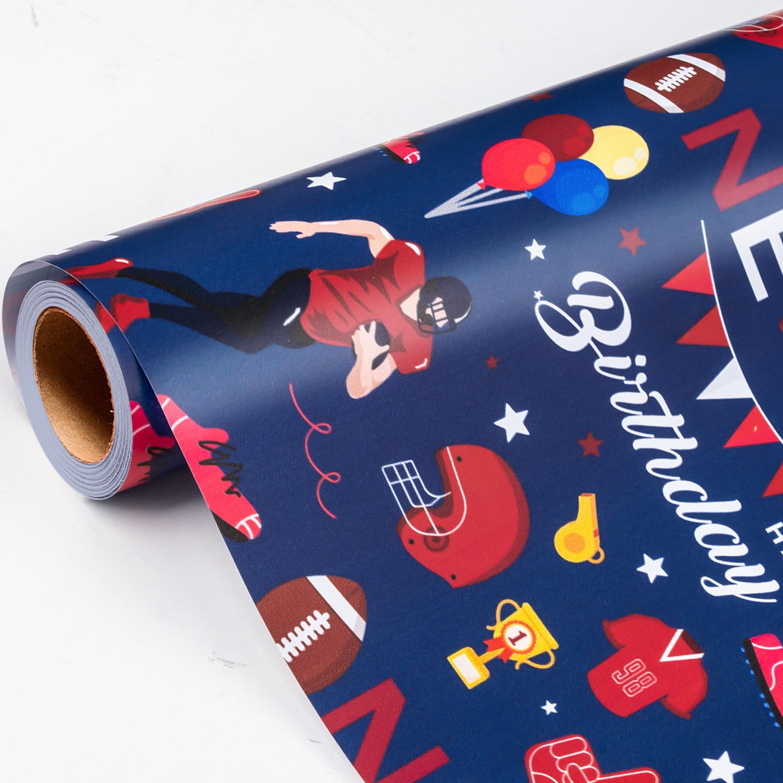 MAYPLUSS Football Gift Wrapping Paper, 17in x 16.5ft Birthday Wrap