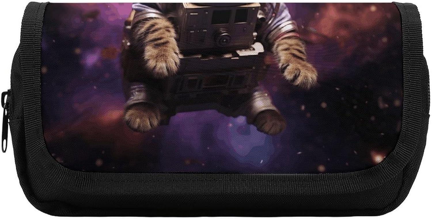 Pencil Pouch A Cat in Outer Space Pencil Case for Men Women Cosmetic Bag Aesthetic Pen Bag for Office Multifunctional Bag Marker Pen Case