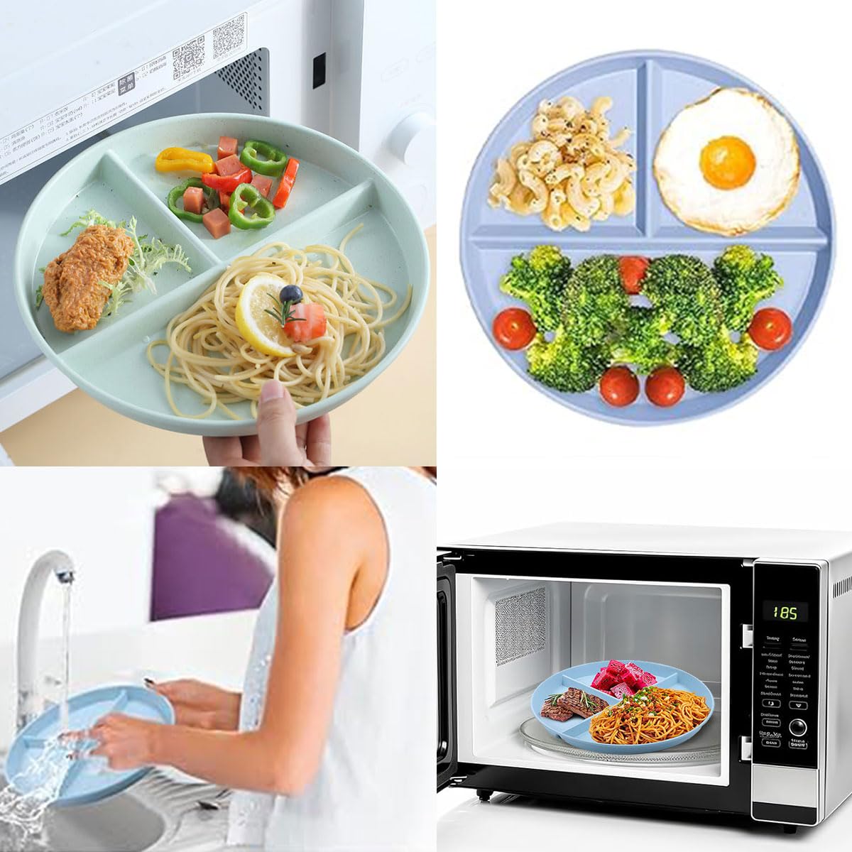 Set 5 Piatti Piani Divisori MXTIMWAN - 3 Scomparti Per Dieta Equilibrata, Microonde E Lavastoviglie