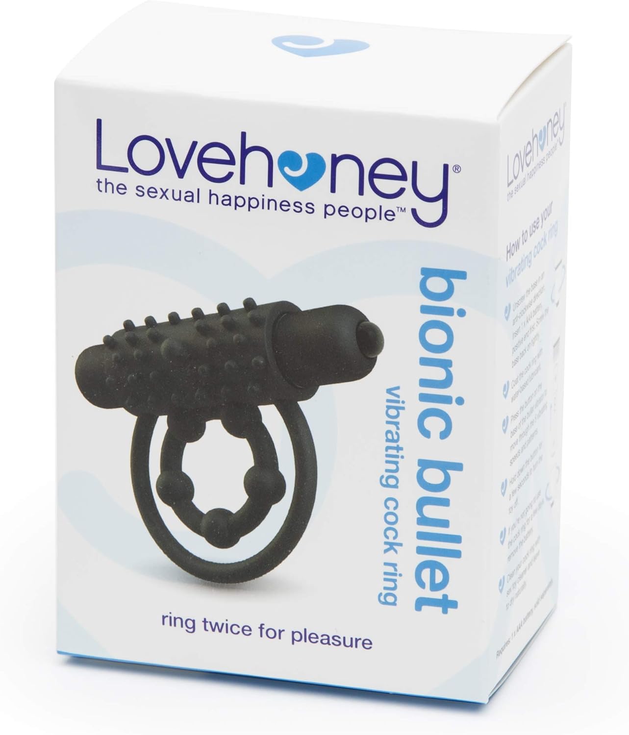 Lovehoney Bionic Bullet Vibrating Cock Ring - Textured Silicone Double Penis Ring - 5 Function Bullet Vibrator - Waterproof - Black