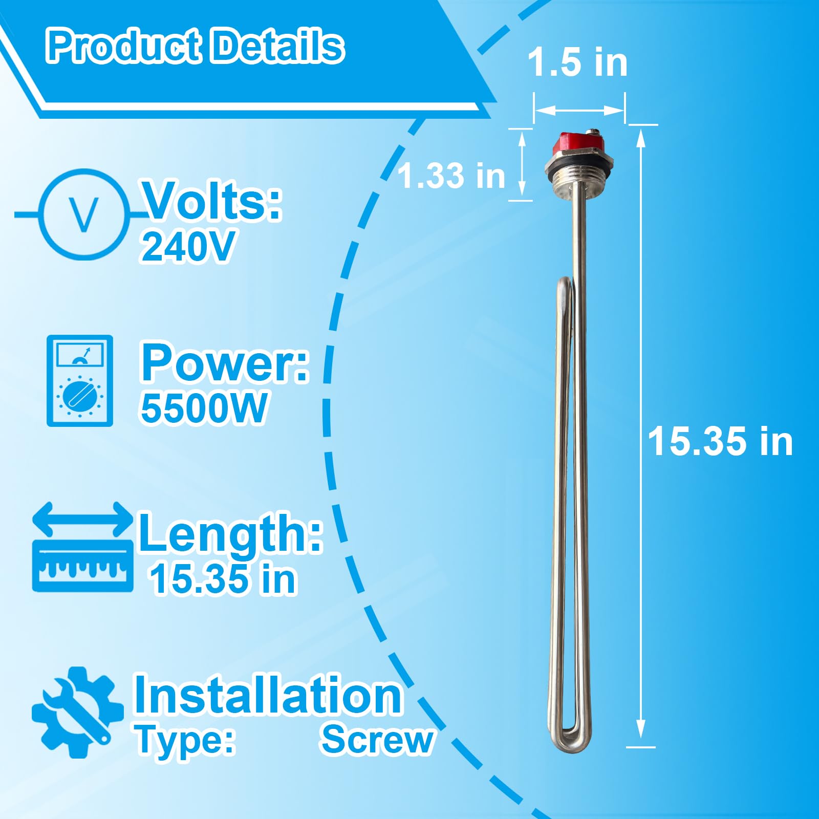 Ulepszony element grzewczy ciepłej wody 240 V 5500 W (stal nierdzewna)