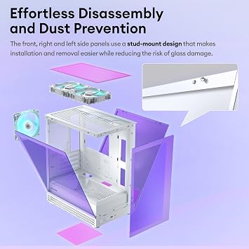 Okinos Aqua UNO Micro ATX Case, No Radiator Support, Max GPU Length 309mm, Quick-Release Panoramic Tempered Glass Front & Side, 3x120mm ARGB Fans Pre-Installed, Type-C 5Gbps, Black