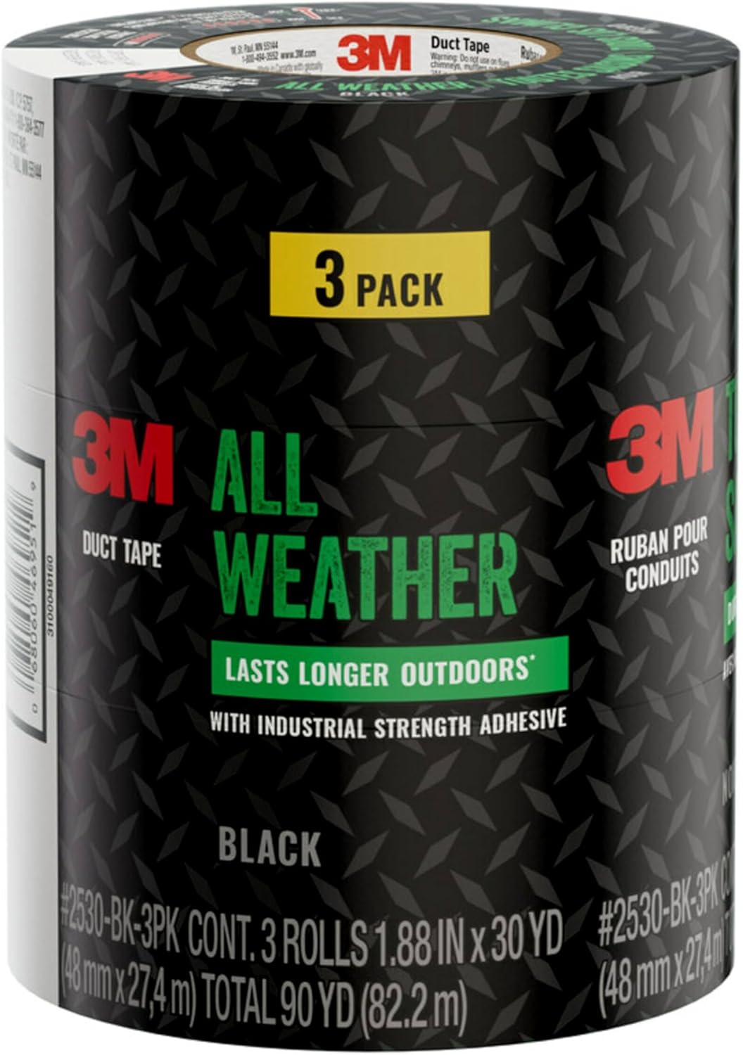 3M All Weather Black Duct Tape, 1.88 in x 30 yd, UV/Water...