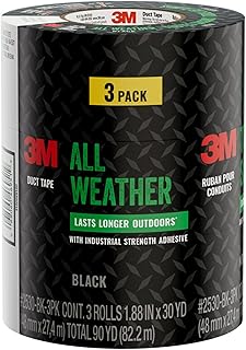 3M All Weather Black Duct Tape, 1.88 in x 30 yd, UV/Water Resistant, Stands up to Heat, Sunlight, Rain, Sleet & Snow, Great for Patching, Reparing Outdoor Items and Reinforcing Tools (2530-BK-3PK)