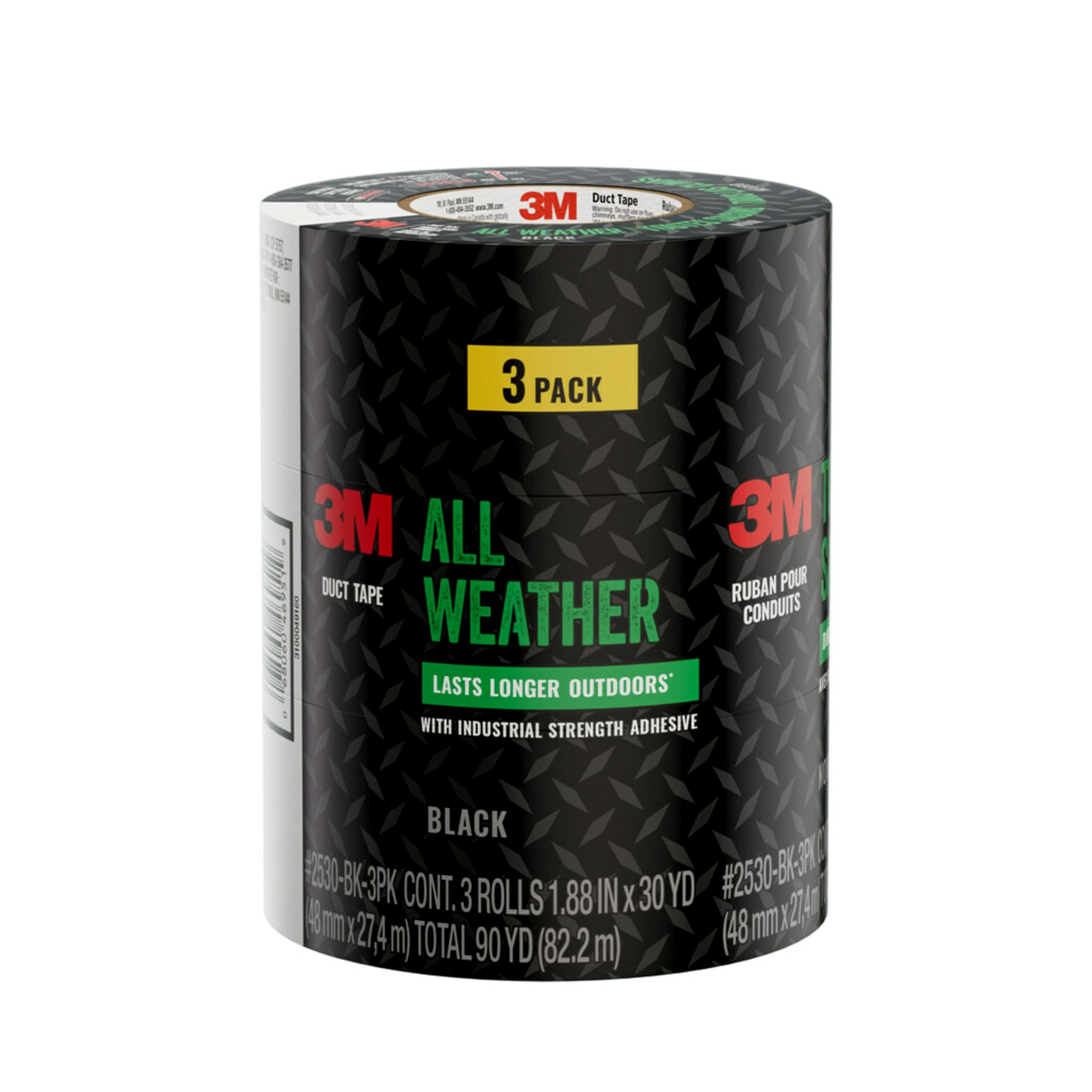 3M All Weather Black Duct Tape, 1.88 in x 30 yd, UV/Water Resistant, Stands up to Heat, Sunlight, Rain, Sleet & Snow, Great for Patching, Reparing