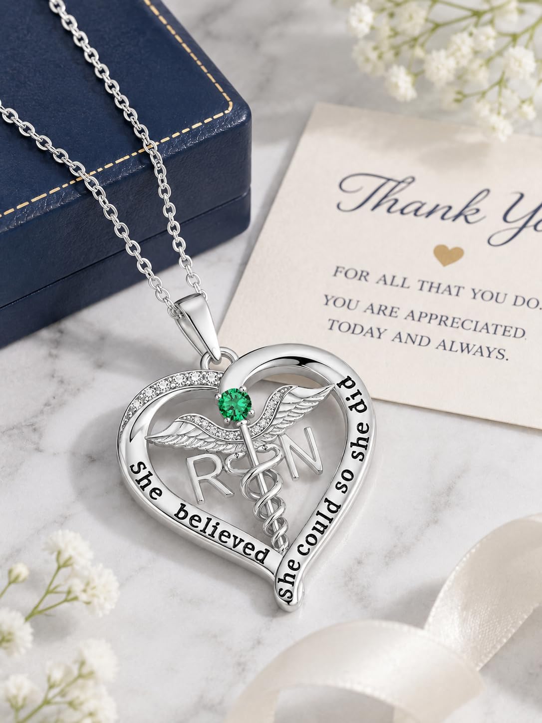 WINNICACA Nurse Gifts for Women 925 Sterling Silver Caduceus Angel Wing RN Necklaces Jewelry Gifts for Nurses Doctors Medical Students Nurses Week Appreciation Graduation Christmas Gift image 5