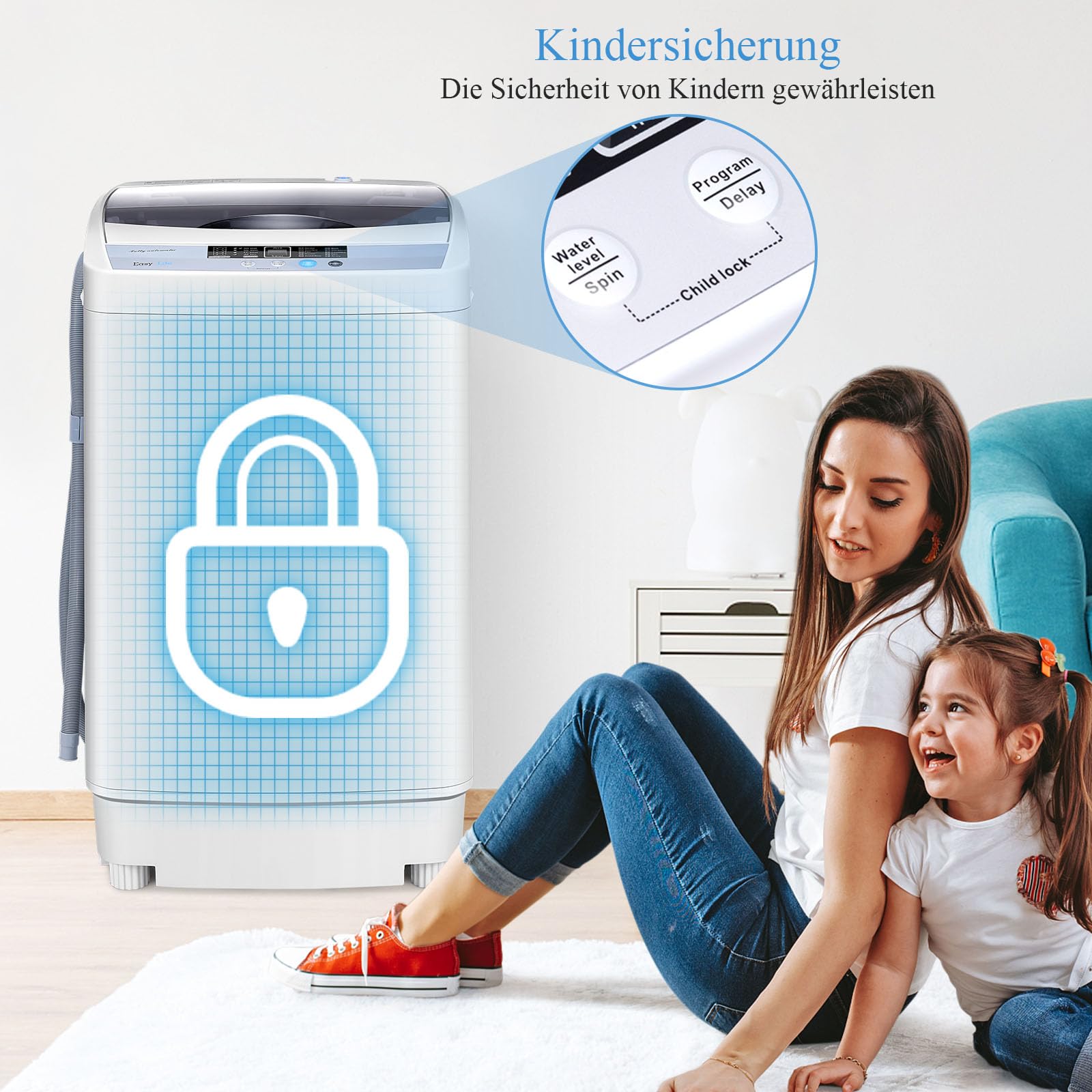 RELAX4LIFE 4,5 kg Vollautomatische Waschmaschine Toplader Miniwaschmaschine mit LED-Display 10 Programmauswahl 310W 50 x 50 x 85 cm Grau