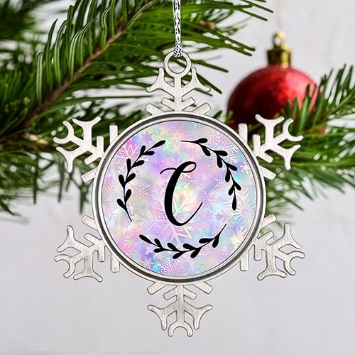 Miniatura 2 de LITTLEGROVE SEEDS Adornos de Navidad con monograma, letra C, adornos para árbol de Navidad, corona negra, adornos de metal del alfabeto, regalos