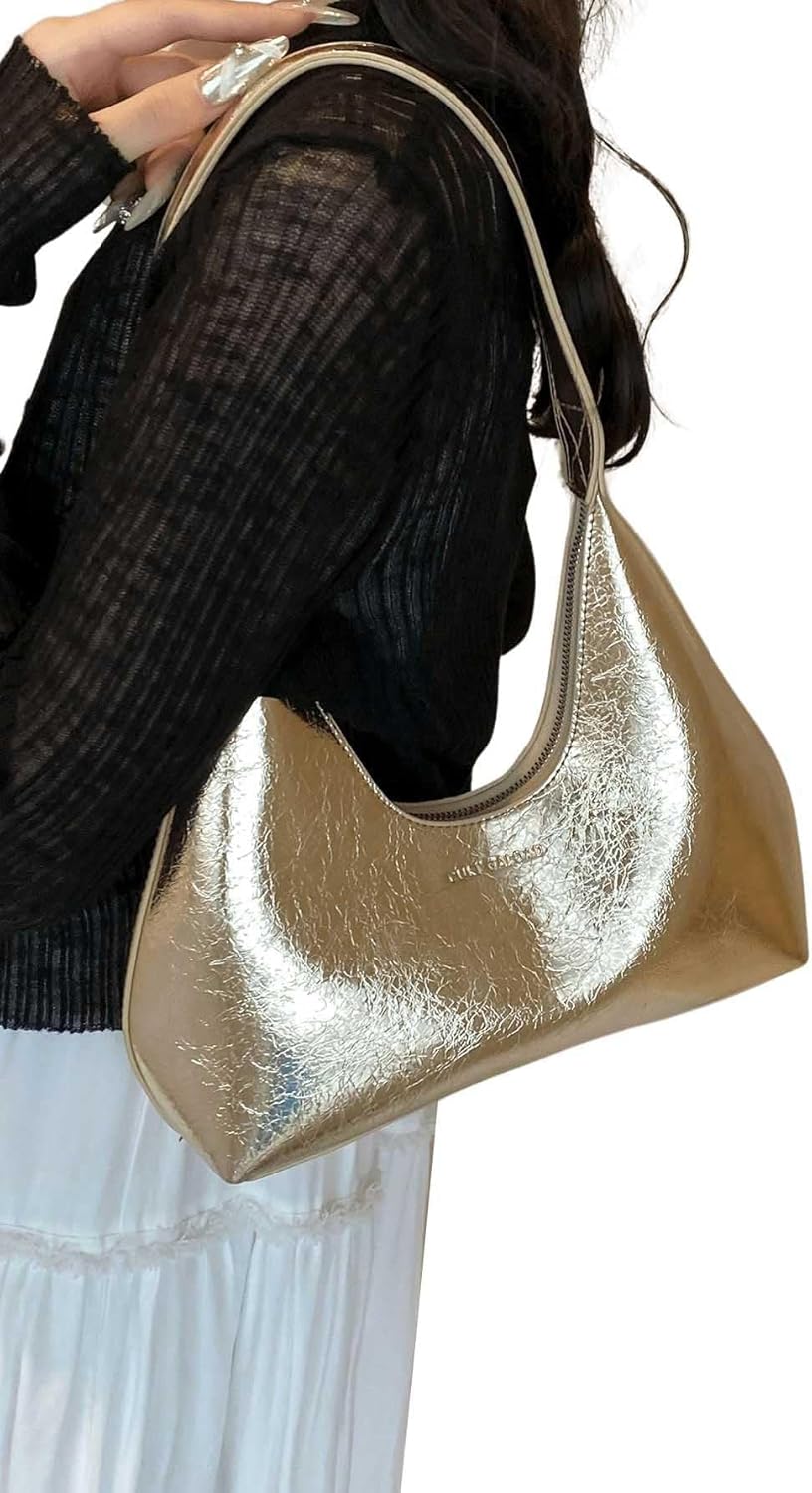 Verdusa Women's Metallic Hobo Shoulder Bags Top Handle Handbag Zipper Purses - Image 3