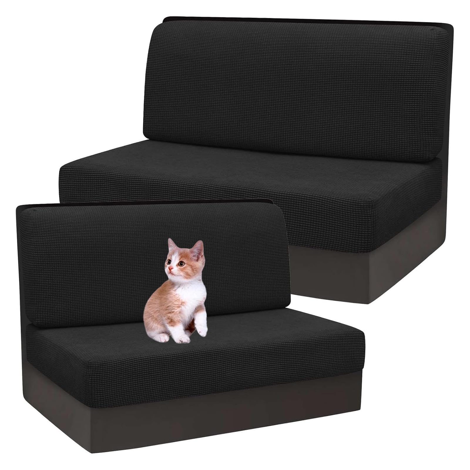 Housse de coussin jacquard pour siège de cabine dinette de camping-car lavable noir x2