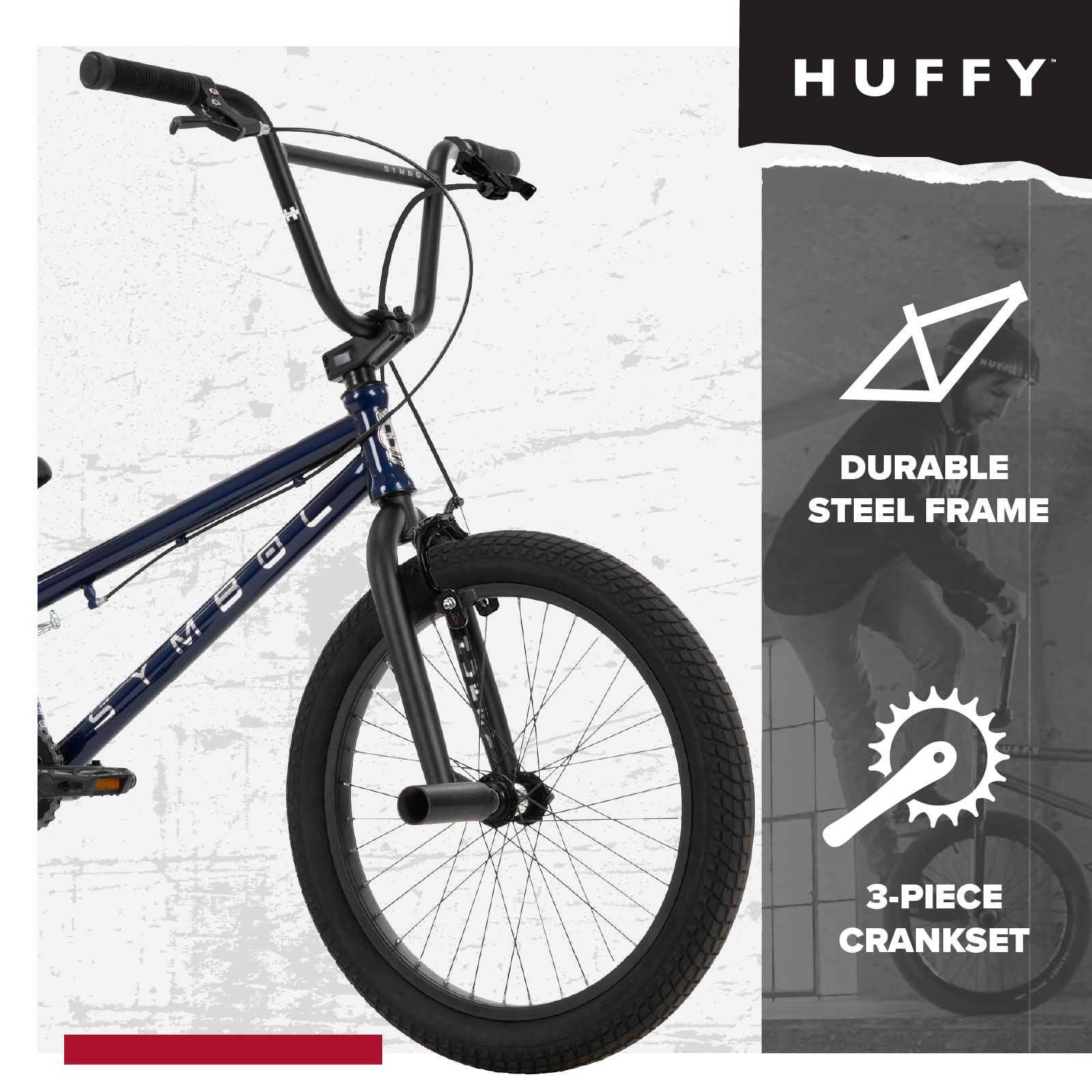 Symbol Freestyle BMX, telaio in acciaio, freno anteriore rimovibile, cerchi in lega, picchetti inclusi rosso, blu, argento