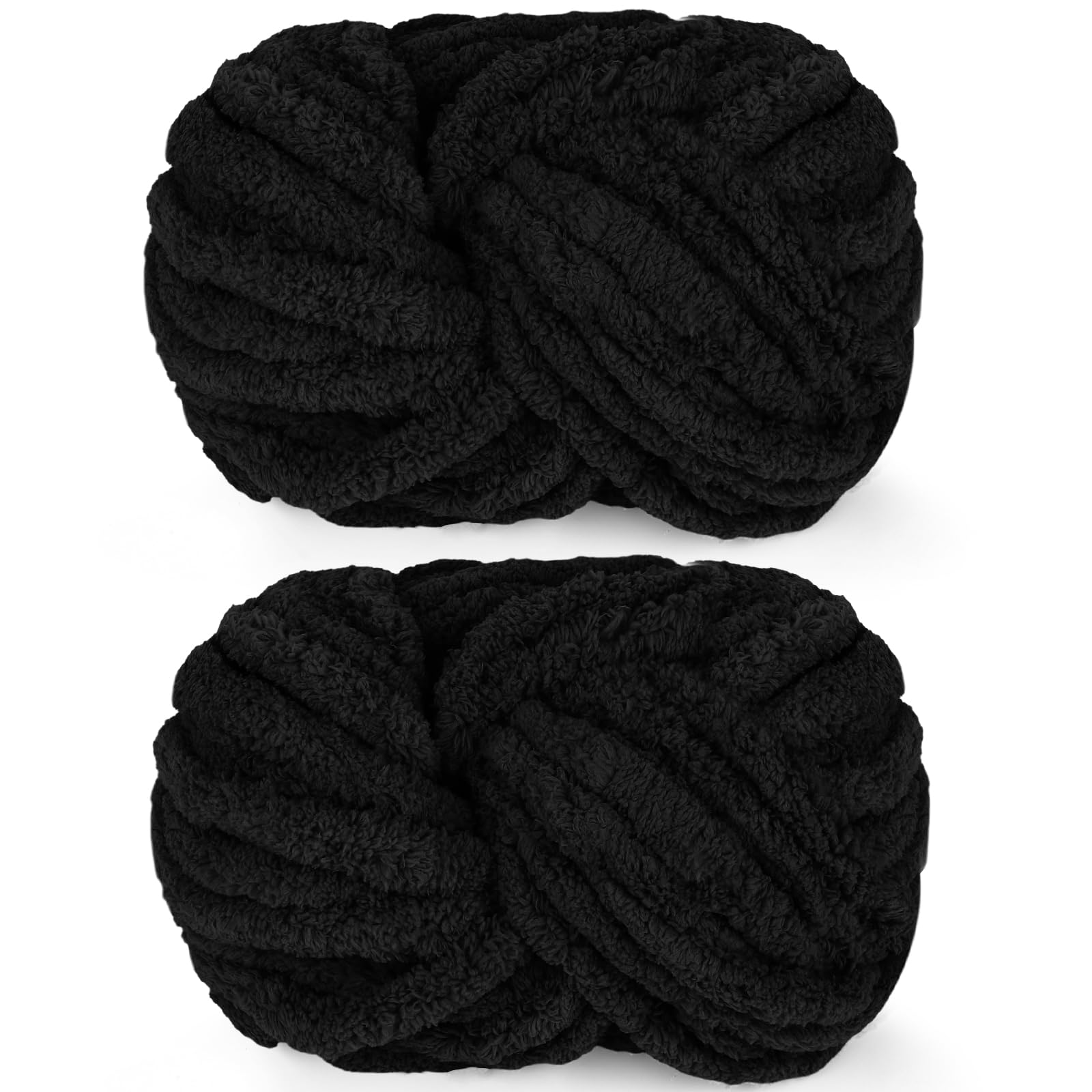 Reessy Chunky Yarn for Hand Knitting, 2×250g Super Chunky Wool Yarn-Black