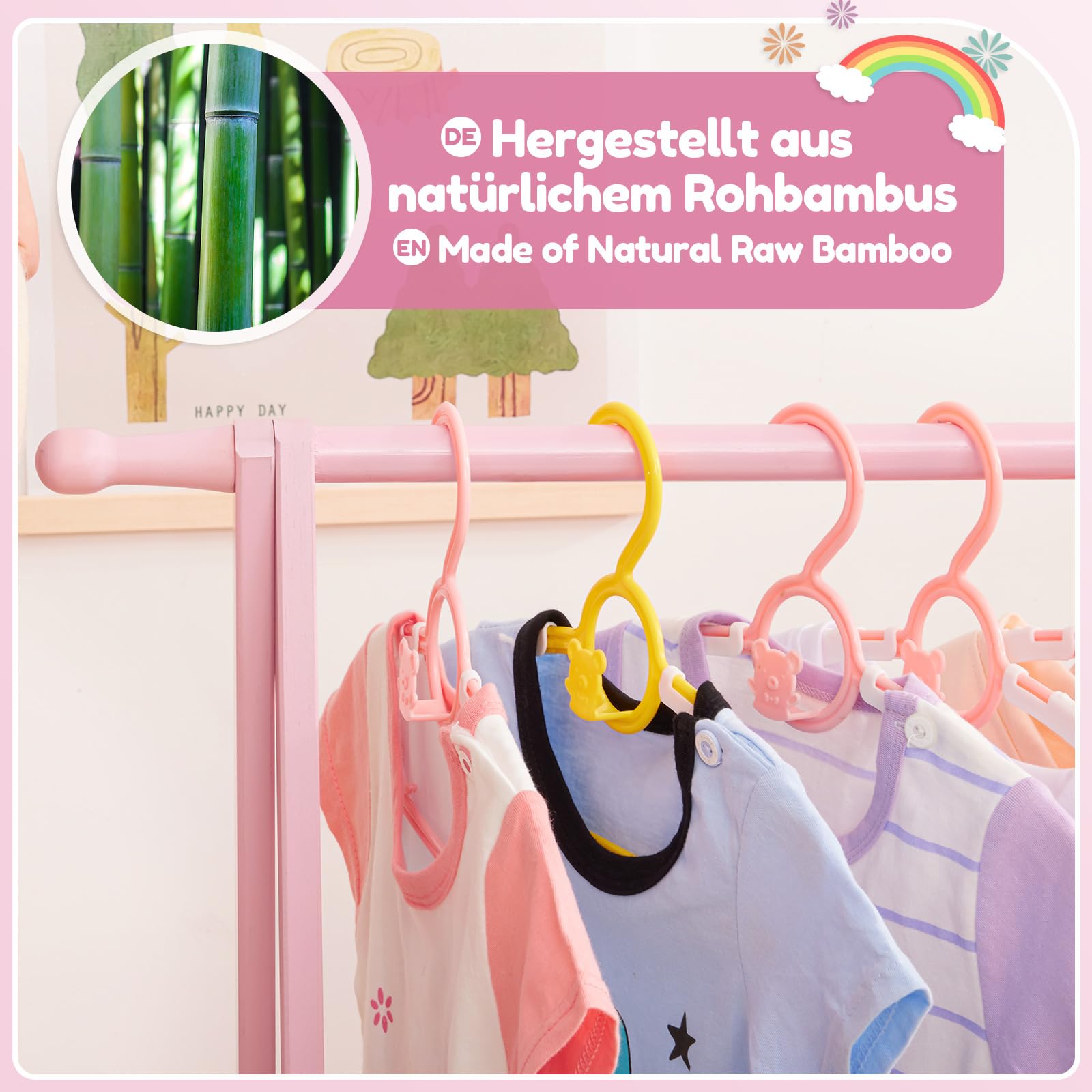 Yorbay Scaffale per Abbigliamento per Bambini con Contenitore, Pieghevole, Bambù