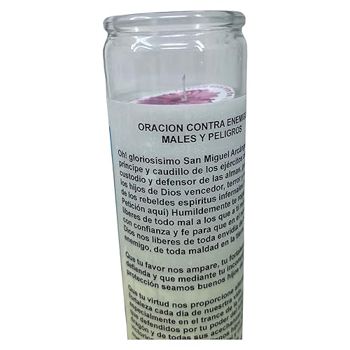 Miniatura 3 de San Miguel Arcangel 14 oz vaso grande una pieza prayer candle one piece 14 oz tall glass oración al reverso en español Blanca sin aroma