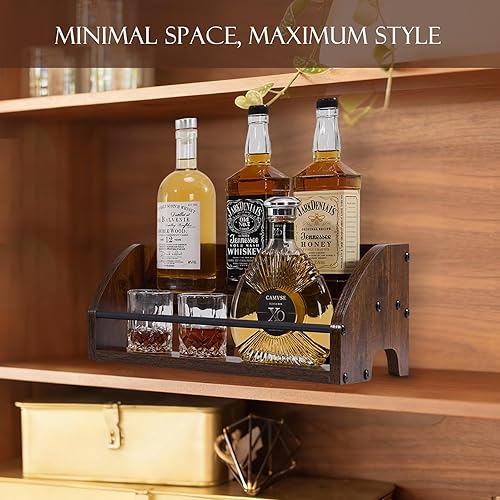 Miniatura 5 de Estante de exhibición de madera para botellas de licor, estante de vino de licor de 2 escalones, organizador de jarabe de café, mini bar para el