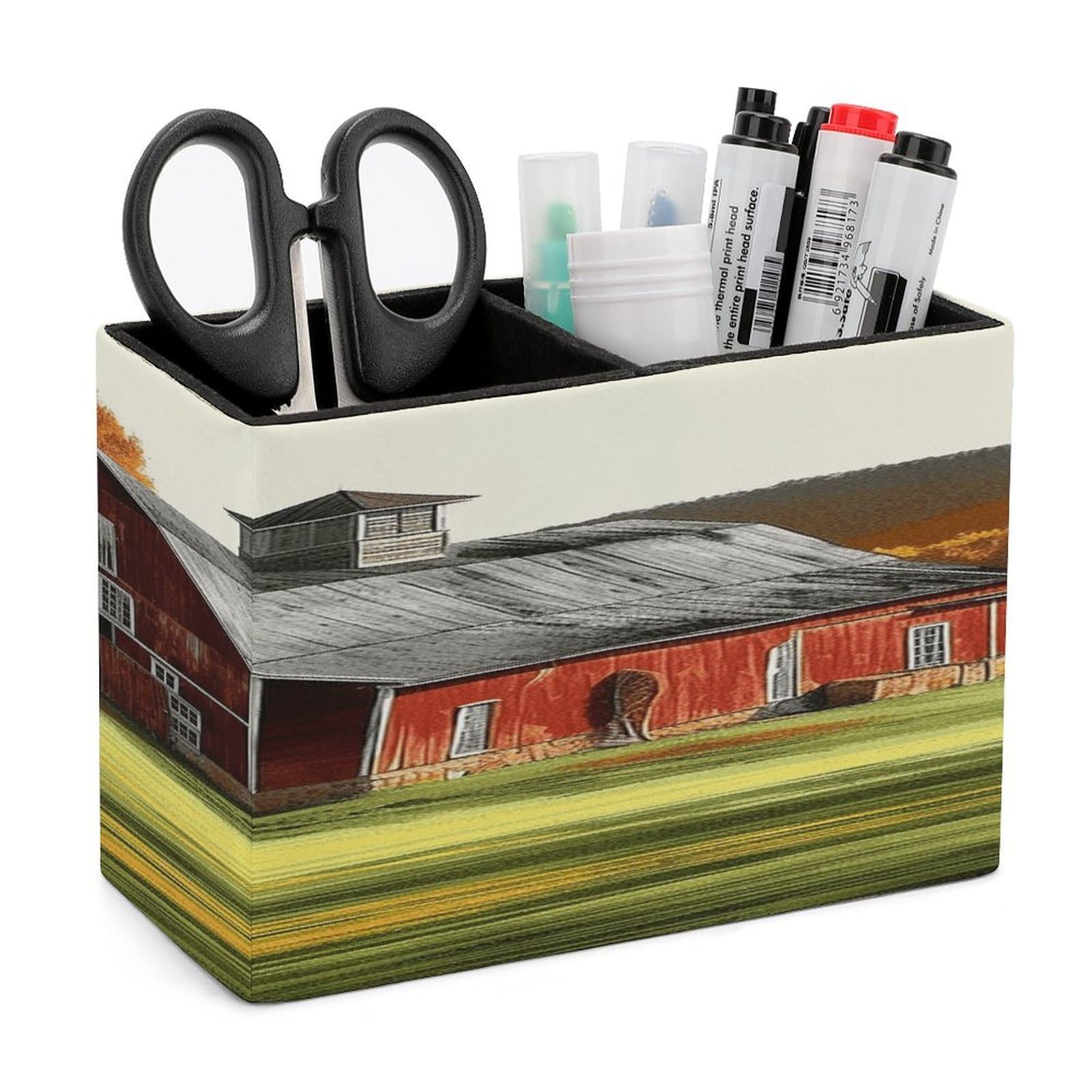VstaDank Barn Pen Holder Double Compartments Pen Cup Fashion Makeup Brush Holders Leather Pencil Holder for Work Locker Accessories Modern Pencil Cup for Desk Organizer