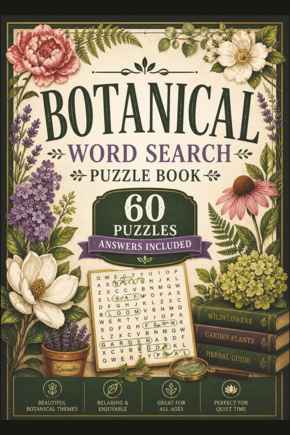 Botanical Word Search Puzzle Book for Adults: 60 Relaxing Nature-Inspired Puzzles Featuring Flowers, Plants, Herbs & Garden Themes — Answers Included