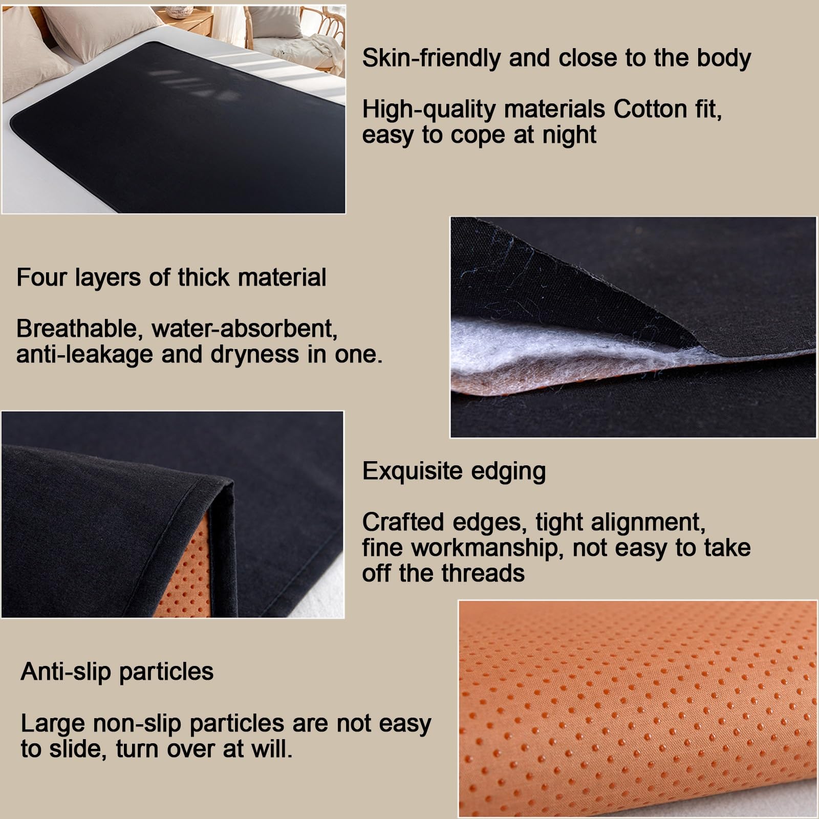 AHUAN 4 Pisos a Prueba de Fugas Empapadores Cama Adultos Lavables para Dormitorios, Apartamentos Protector Cama Tamaño Grande Empapador Protector de Cama(150 * 200cm)