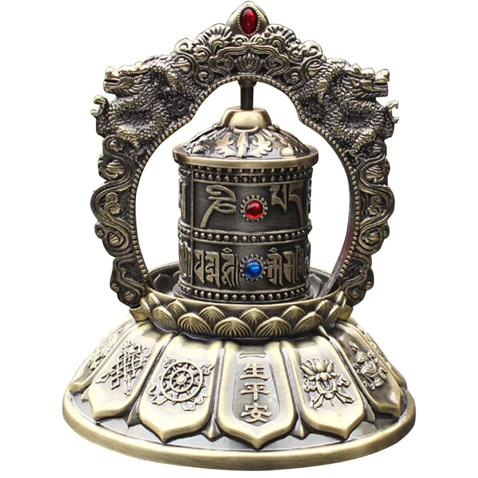 Vassbkkdy Silent Tibetan Prayer Wheel Buddhist Spinning Prayer Wheel, Solar/Battery Double Powered, Car Table Top Decorations Ornaments, For Relaxation/Meditation/Yoga(Color:Bronze)