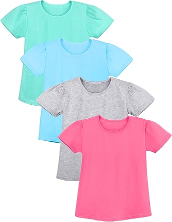 Poroka 4 Pack Baby and Toddler Girls Shirts Cotton Short Sleeve T-Shirts Kids Tshirts Summer Tees Tops
