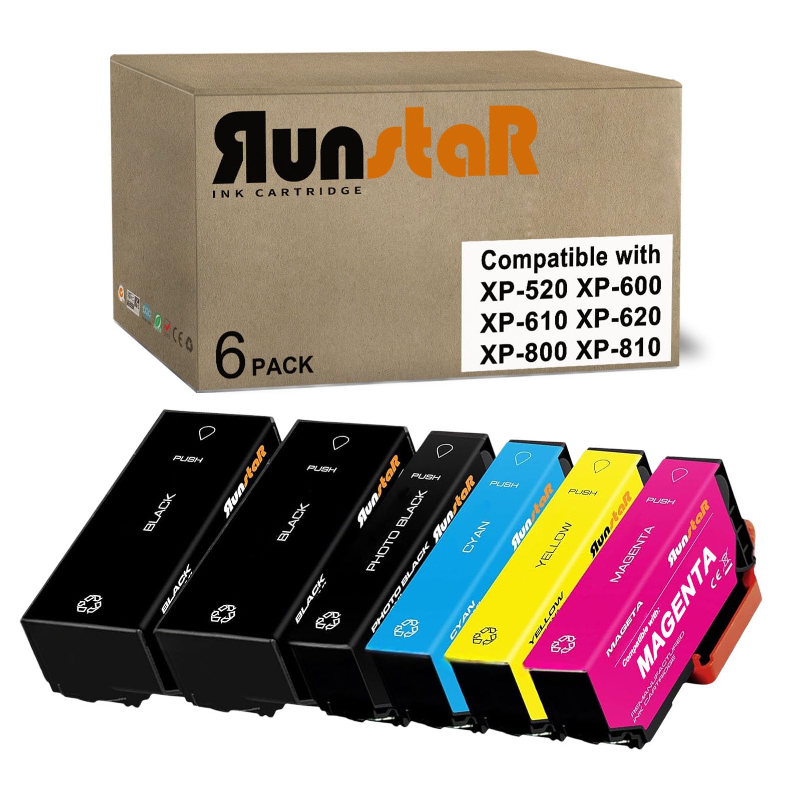 Photo 1 of Run Star 273XL T273XL Remanufactured Ink Cartridge Replacement for Epson 273XL T273XL Used in Expression XP520 XP820 XP620 XP610 XP800 XP810 (6 Pack, 2BK/1PB/1C/1M/1Y)