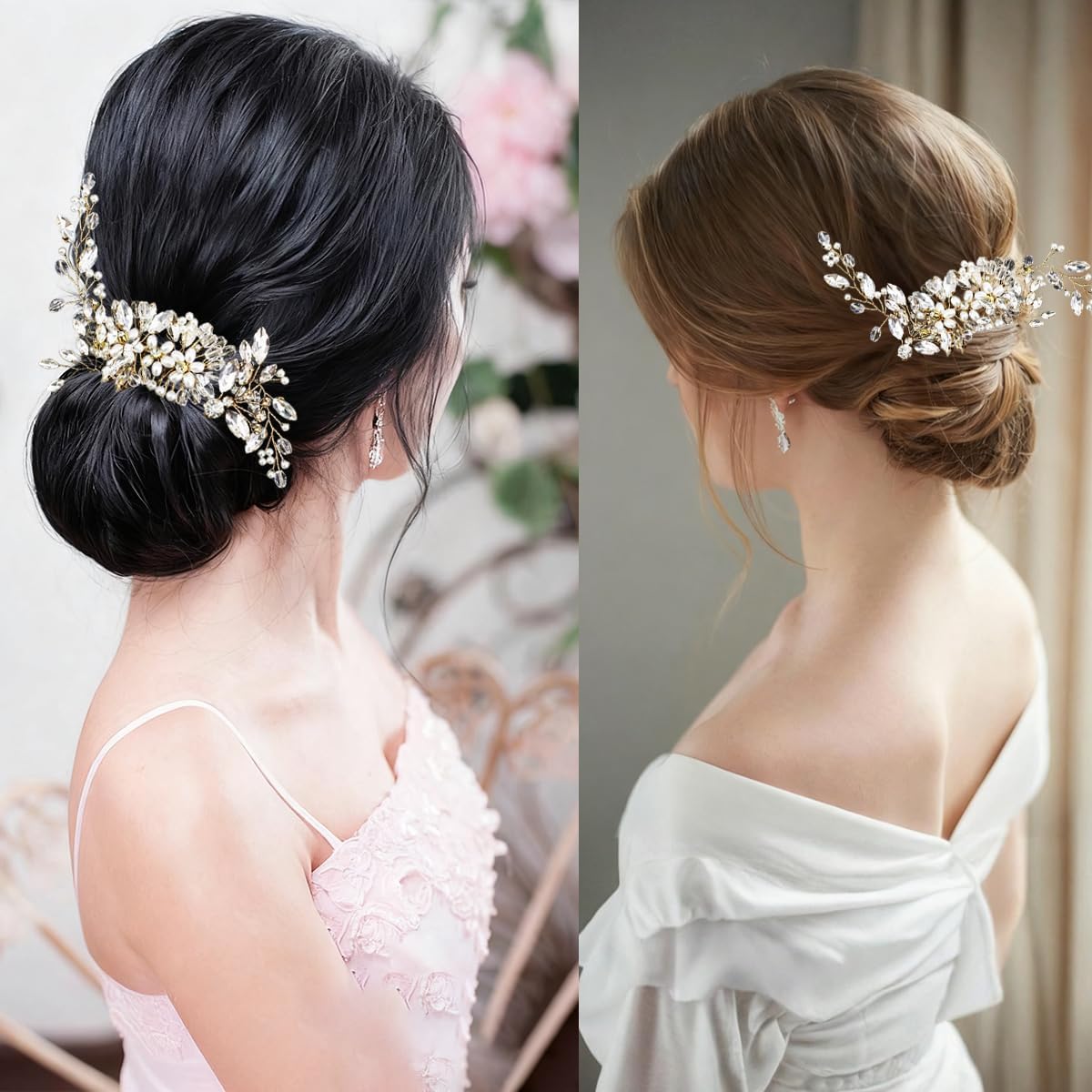 5 Pieces Bridal Wedding Hair Pins Rhinestone Crystal Pearl Hair Pins Gold Clips Flower Headpiece Vintage Wedding Hair Accessories for Brides Bridesmaids Women - Image 3