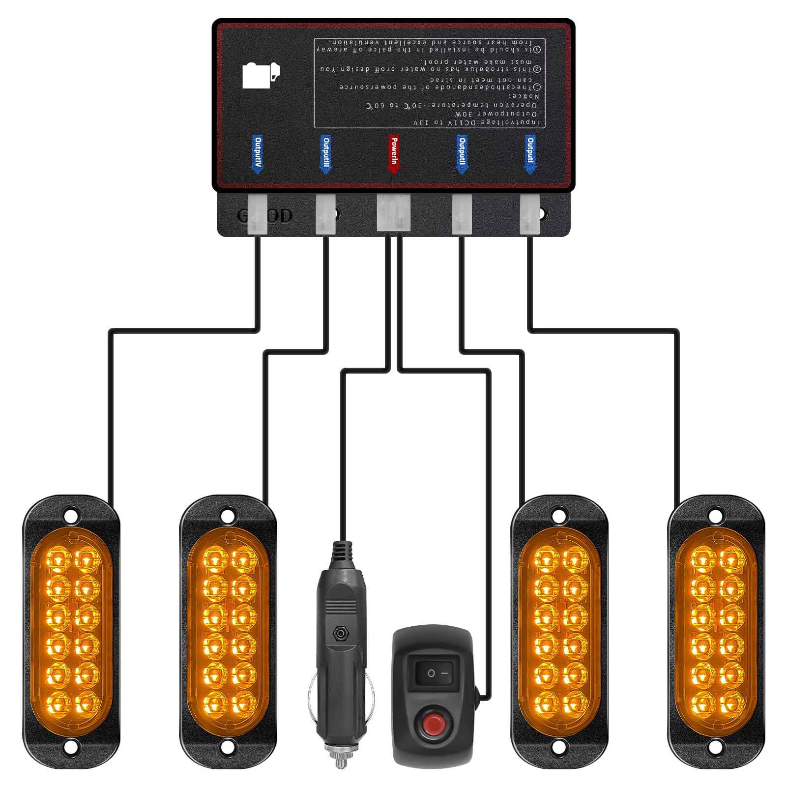 4-Szt 12-LED Światła Awaryjne Samochodów Stroboskop Pomarańczowy 12V Z 15 Trybów Akcesoria Samochodowe Traktor Traktor Ciężarówka IP65 Wodoodporna