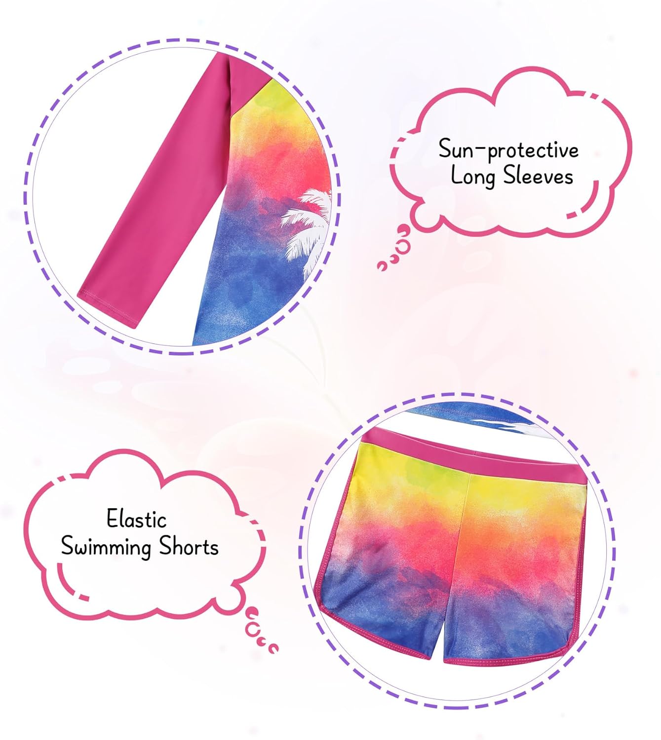 Vogseek 4-10T Girls Rashguard 2 Pieces Long Sleeve Swimsuit Swimwear with Shorts - Image 4