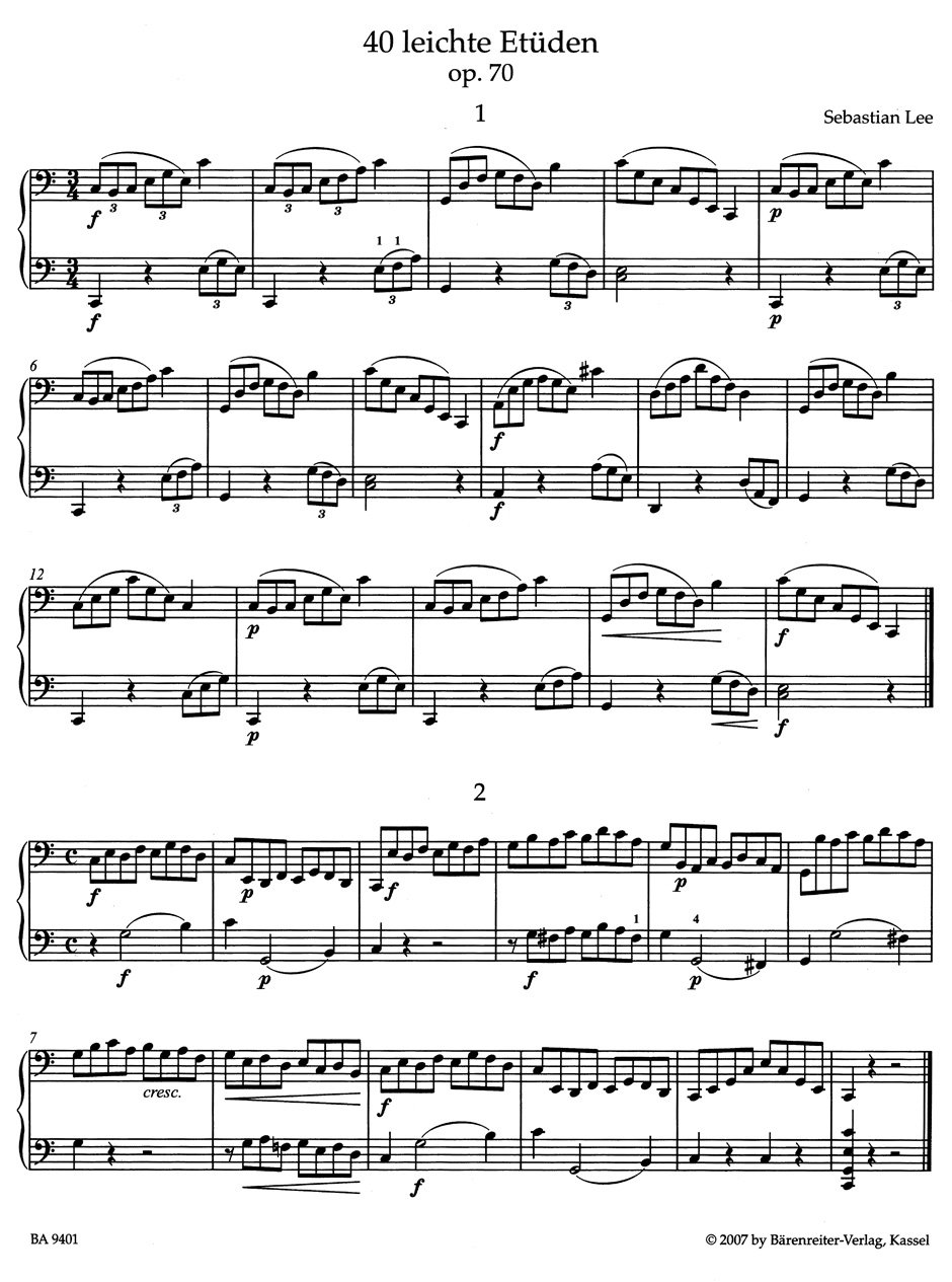 40 leichte Etüden für Violoncello mit Begleitung eines zweiten Violoncello (ad libitum) op. 70. Spielpartitur