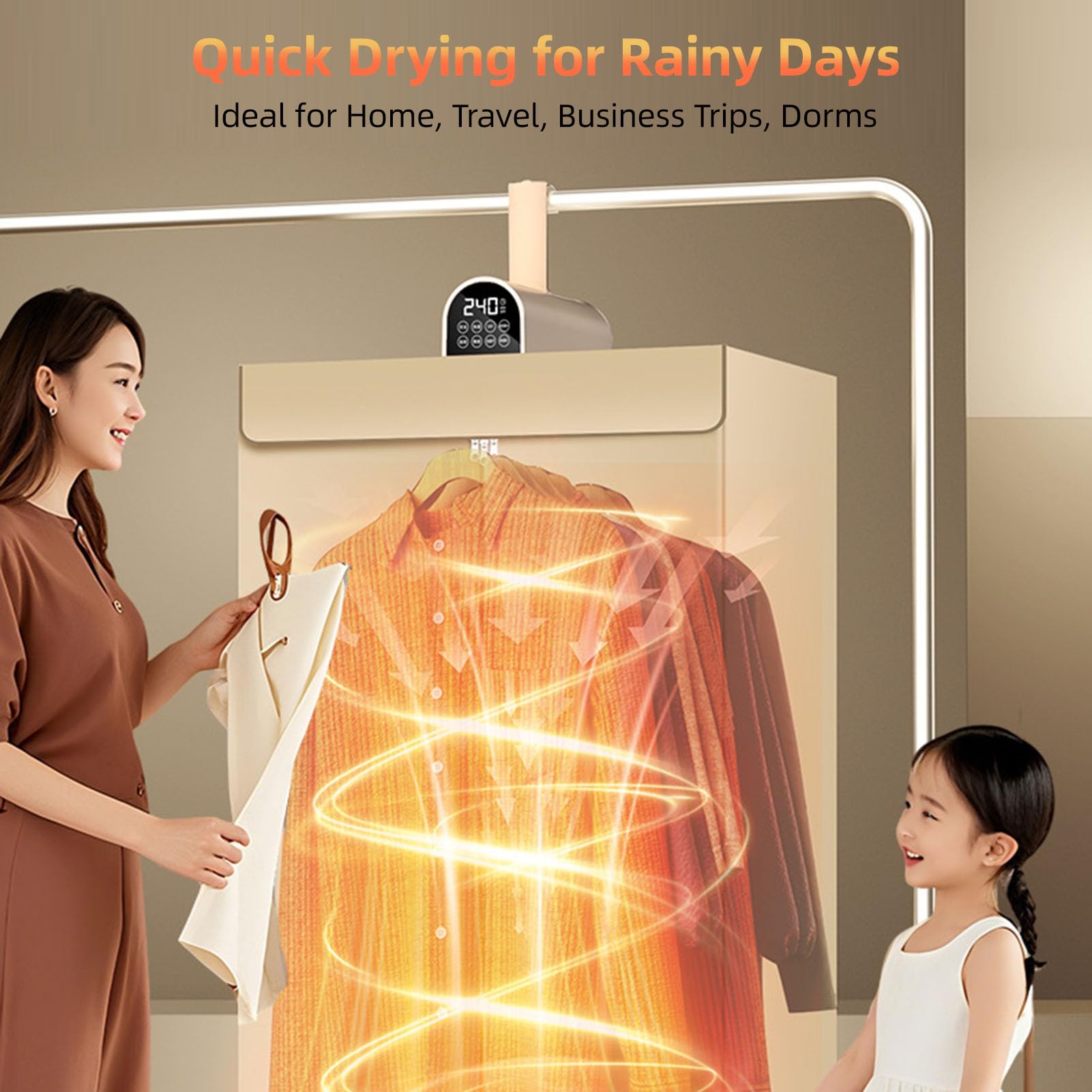 Alomejor Mini Secadora de Ropa Portátil, Secadora Eléctrica Compacta con Control Remoto para Viajes, RV, Apartamento (Beige)