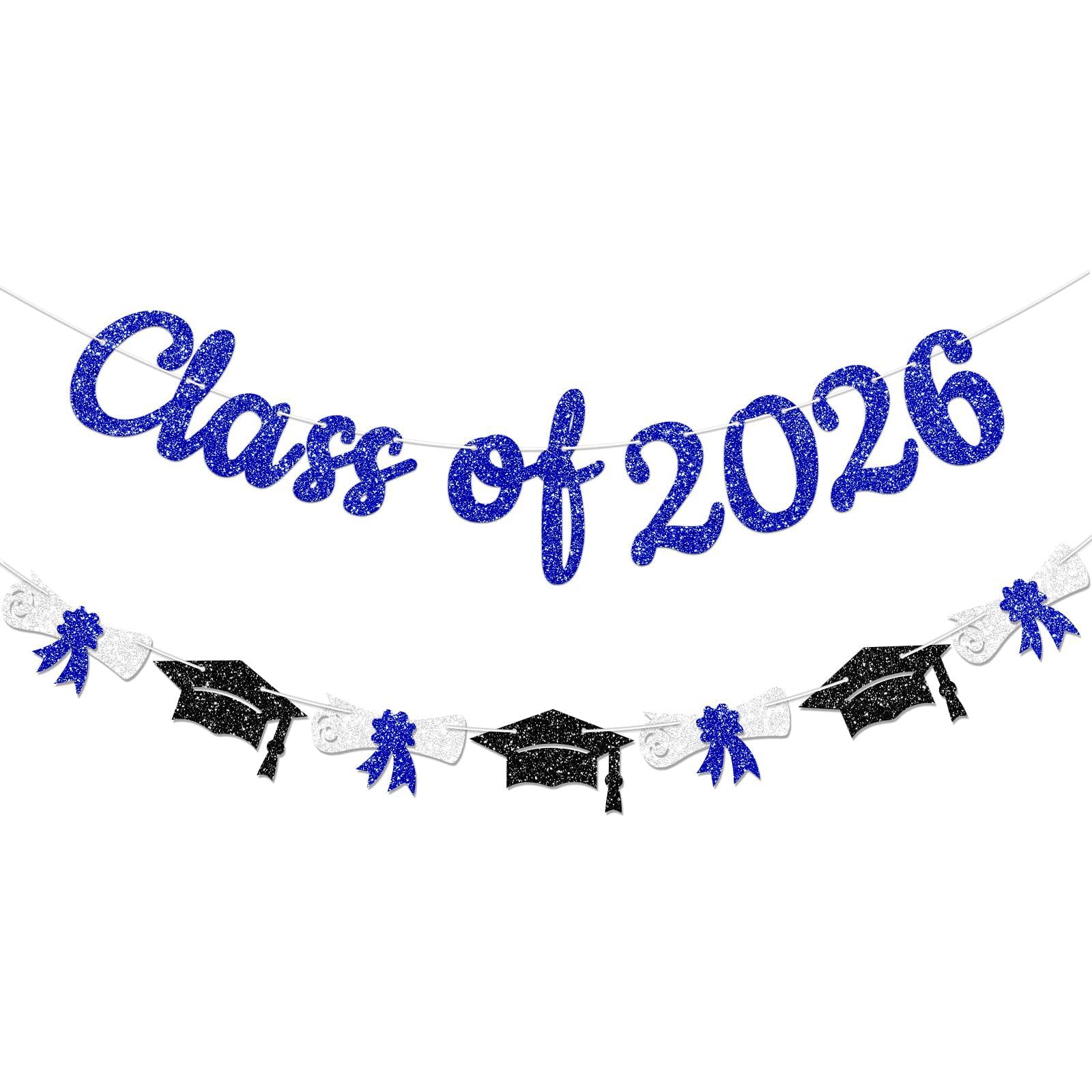 Graduation Decorations Class of 2026, Shiny Black and Blue Graduation Banner Set, 2026 Graduation Party Banner for Wall Decor, Graduation Party Supplies