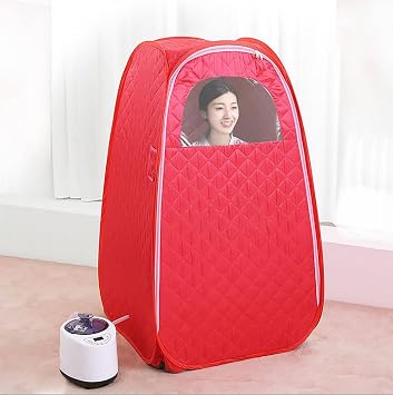 Portable Home Sauna Steam Box Sweep Sauna Tent Bath Home Indoor Simple Steam Fold Cabin with Chair 2L Red
