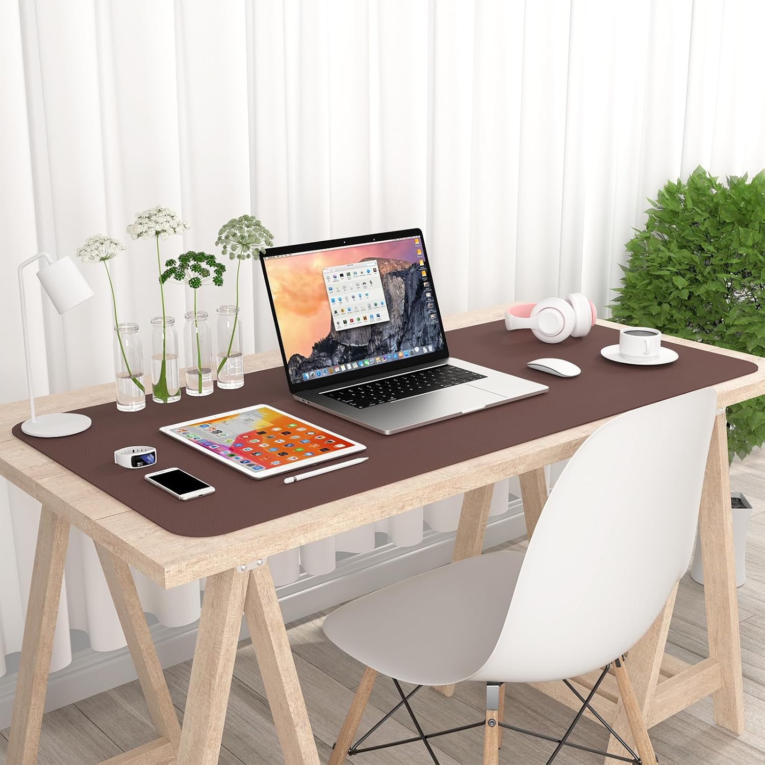 Hsurbtra Desk Pad, 35.5" x 17" PU Leather Desk Mat, XXL Extended Mouse Pad, Waterproof Desktop Blotter Protector, Non-Slip Ultra Thin Large Laptop Keyboard Writing Mat for Office Home, Dark Oak - 7