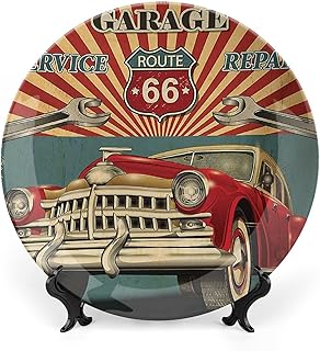XISUNYA 7 Inch Decorative Plate, Americana Dinner Plate, Old Garage Repair Shop Retro Art Print Ornament Display Plate Decor Accessory for Dining, Parties, Wedding
