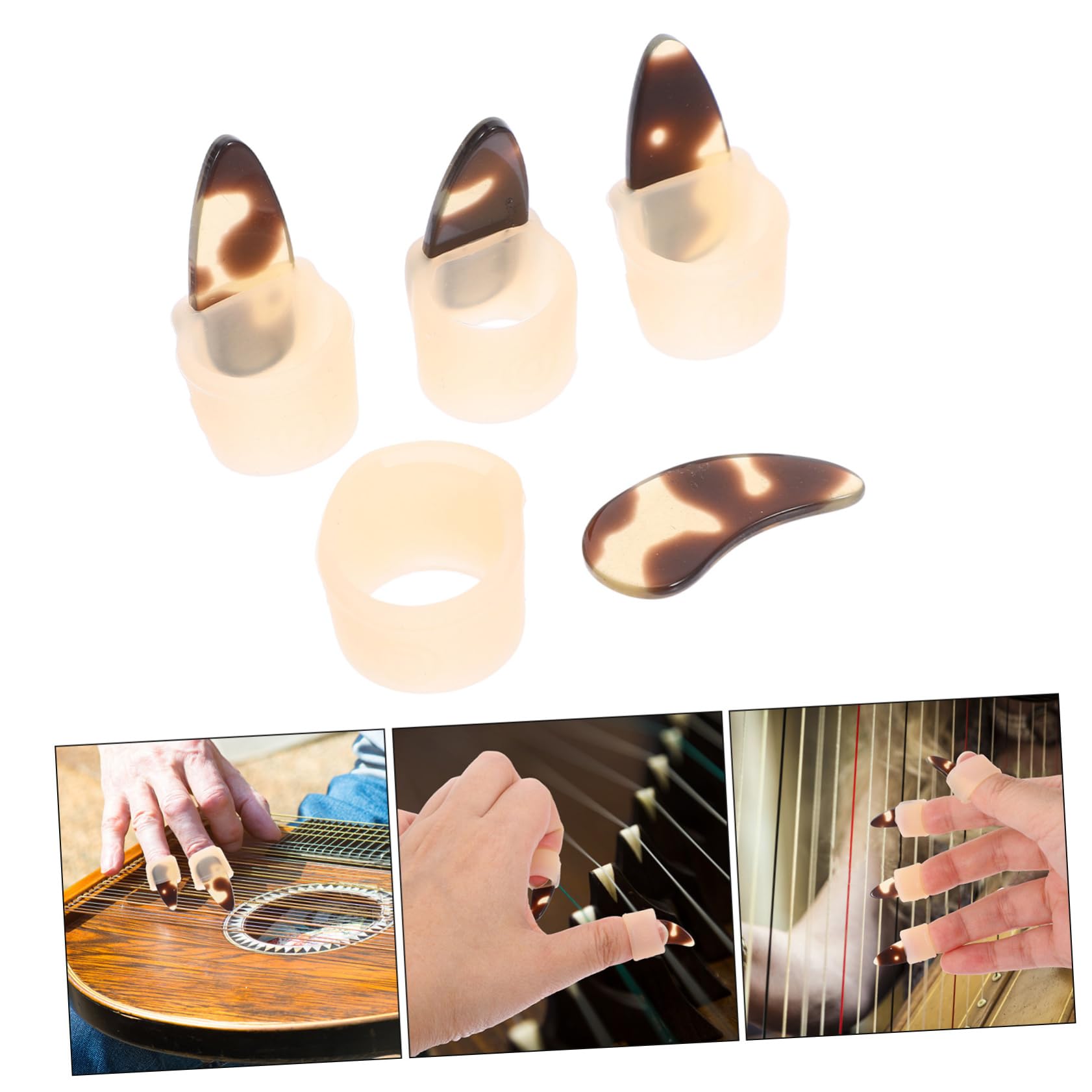Toyvian Guzheng zestaw do paznokci, opaska na paznokcie, dla dzieci, gitara basowa, Guzheng do ćwiczeń, Guzheng Play, silikonowe osłony paznokci Guzheng, Erhu