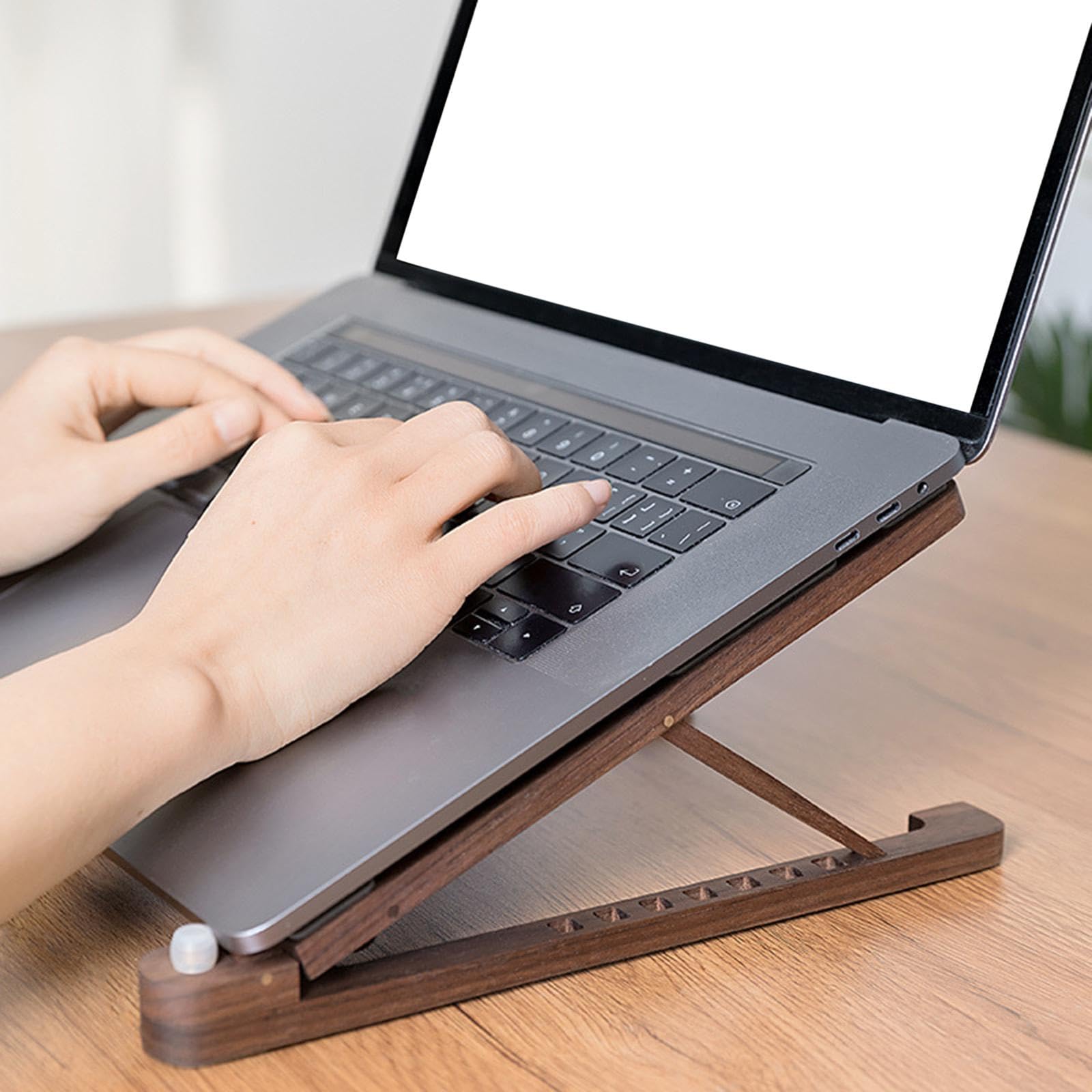 Supporto Pieghevole per Laptop, Supporto per Laptop Regolabile in Altezza, Antiscivolo, in Legno, per Computer Tablet, Notebook, Scrivania, Lavoro, Marrone scuro