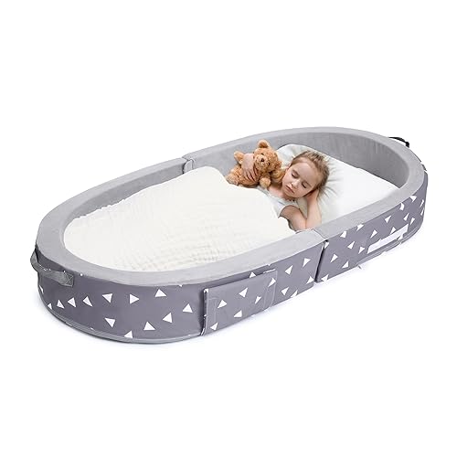Mooedcoe Cama plegable para niños pequeños con lados, cama de parachoques portátil para niños pequeños para viajes, cuna de espuma para dormir