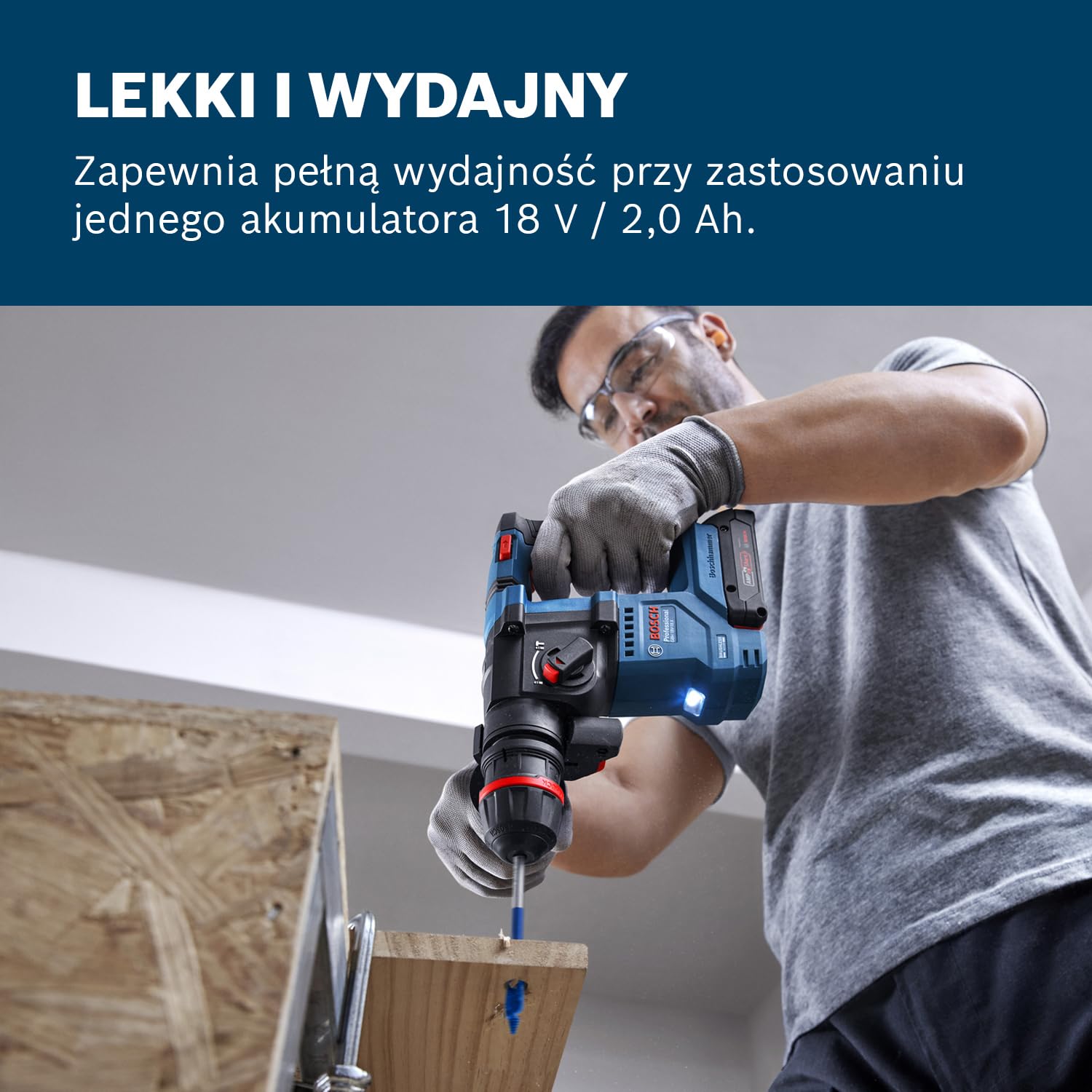 Bosch Professional 18V System Akumulatorowy młot udarowo-obrotowy GBH 18V-18 (uchwyt SDS plus, zestaw: 2 akumulatory 18 V / 2,0 Ah, ładowarka GAL 18V-20)