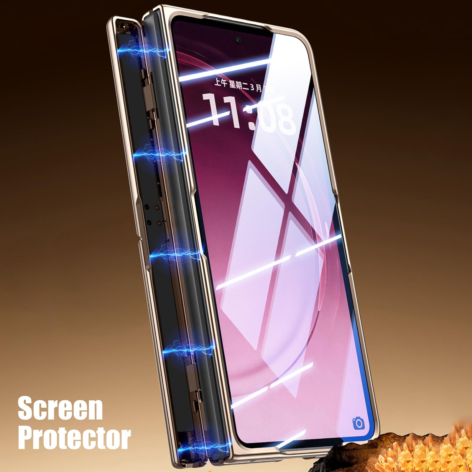 Etui platerowane do Oppo Find N6, ochrona ekranu zapobiegająca podglądaniu luksusowy futerał na aparat odporny na wstrząsy skórzany pokrowiec na podpórkę, szary, N6