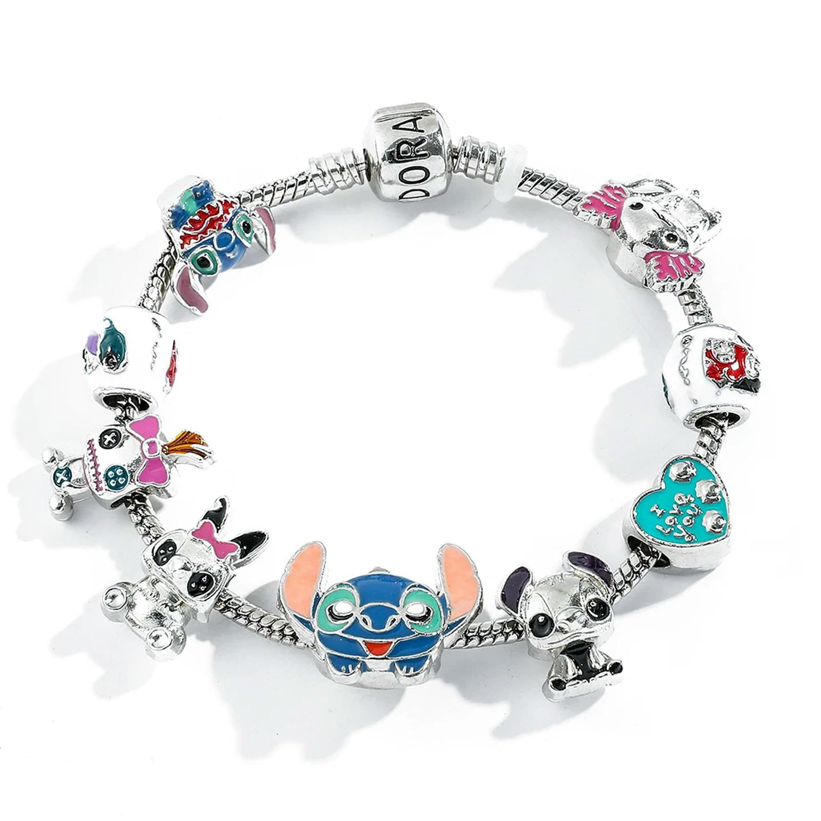 LWXLP Pulsera de Lilo y Stitch, cadena de mano con cuentas de punto de dibujos animados para mujeres y niñas, accesorios de joyería DIY