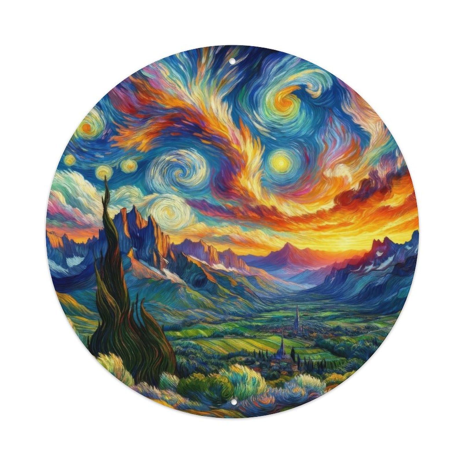 Vintage Art Starry Night Dream Vintage Metal Tin Sign Plaque Wall Decor for Cafe, Club, Garden Round Metal Poster 8x8Inch