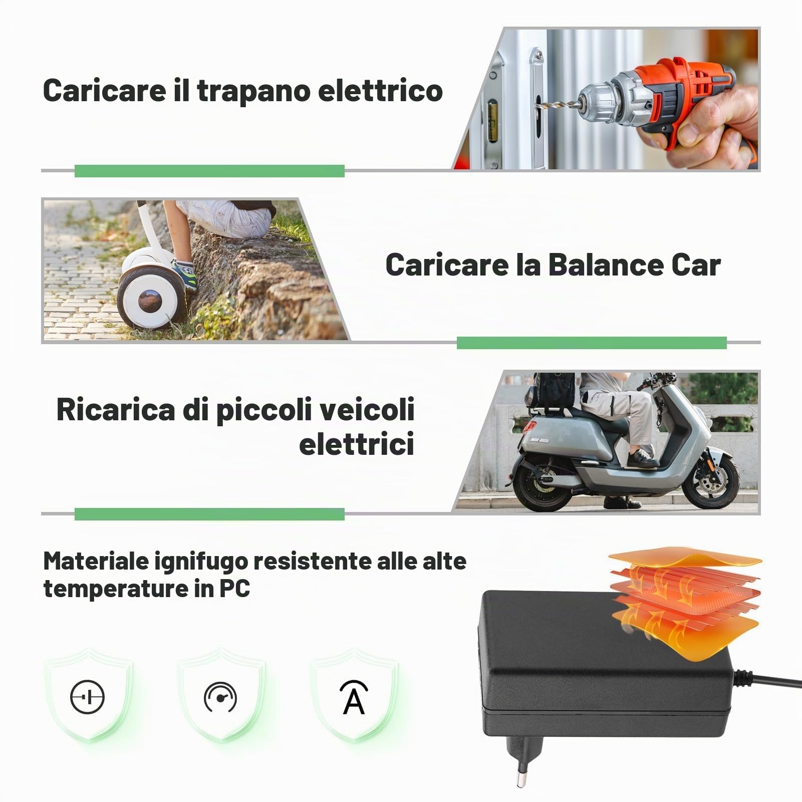 Adattatore di alimentazione a batteria agli ioni di litio, adattatore di alimentazione di ricarica di ricambio CA 100-240 V CC 21 V 2 A, caricatore adattatore professionale di protezione(EU)