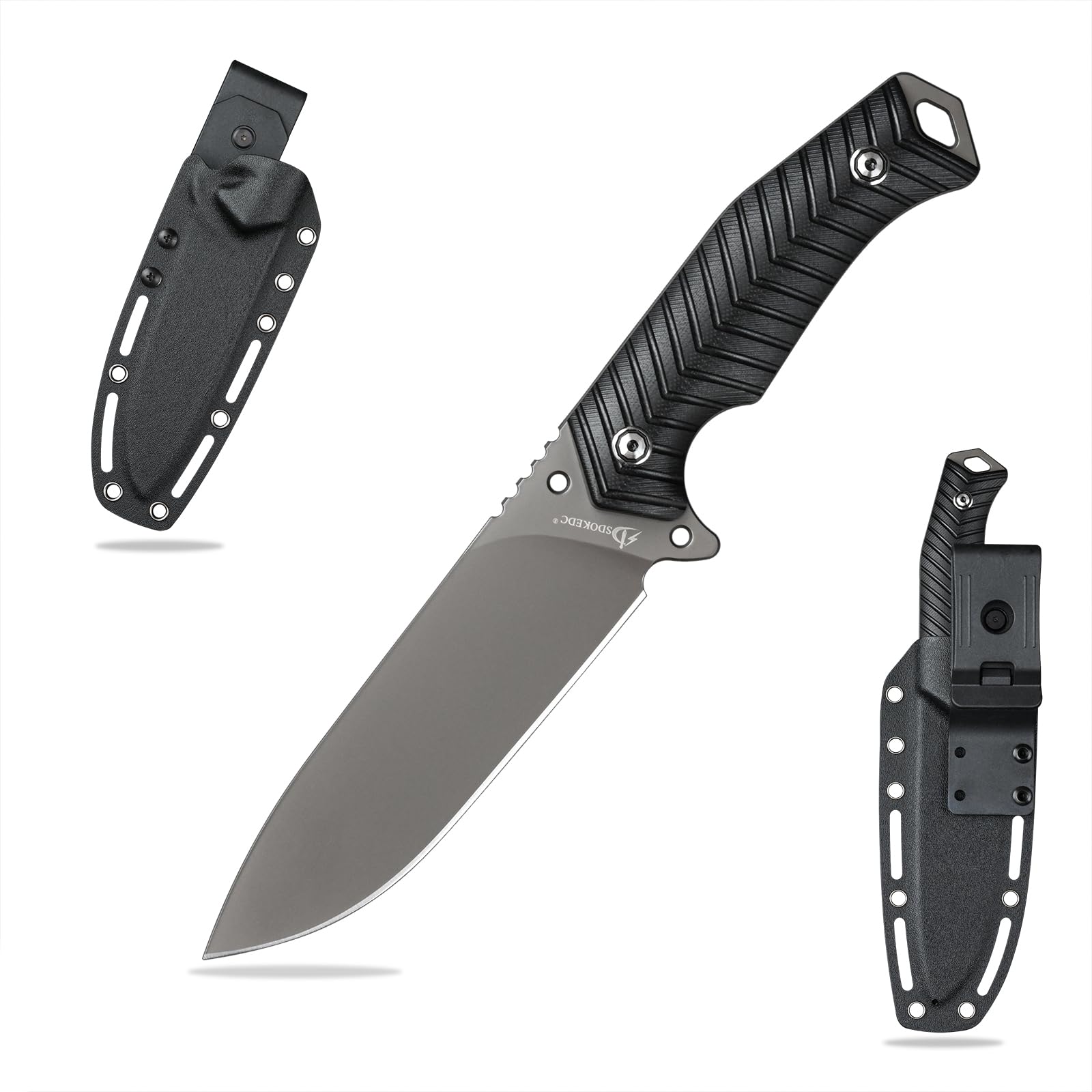 SDOKEDC Knives 9cr18mov Steel Fixed Blade Tactical Knife with kydex sheath G10 Handle for Men EDC Outdoor Camping Survival Hunting (Black handle)