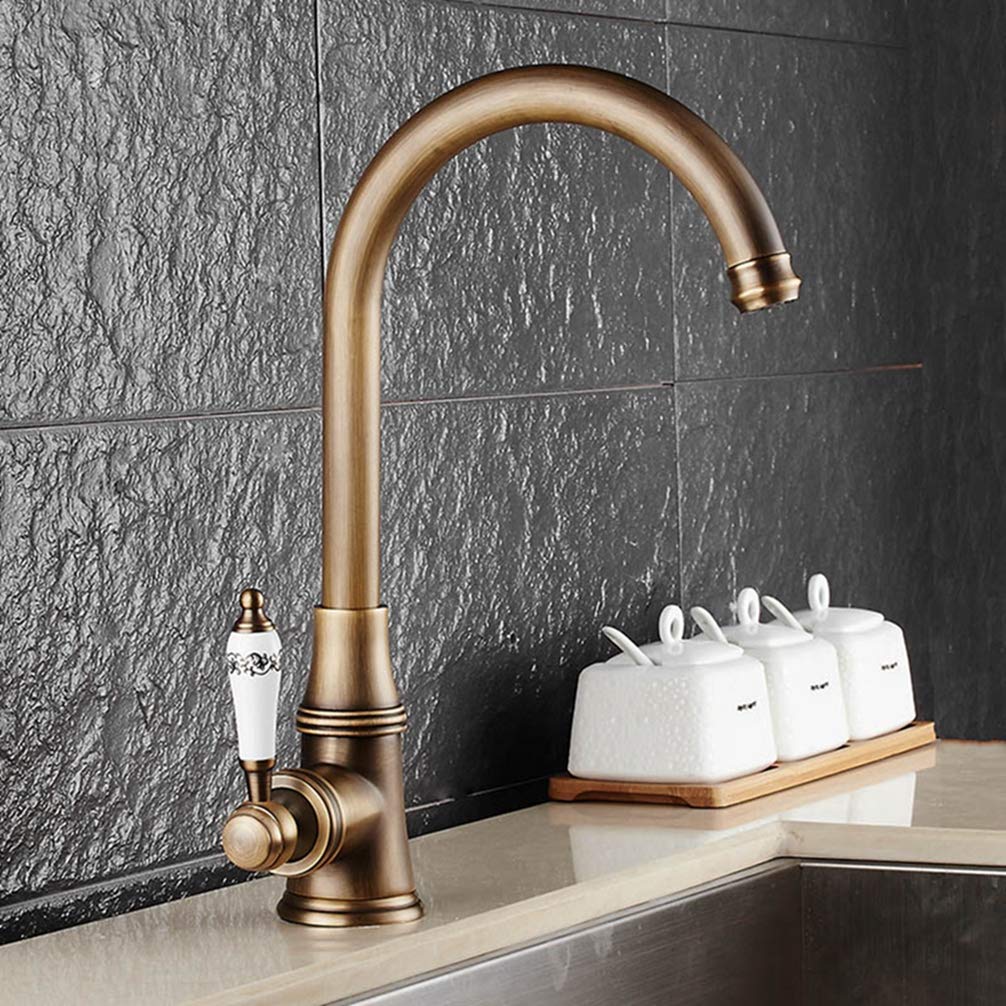 Kitchen Faucet Black/Antique/Chrome 360 Swivel Mixer Tap Brushed Nickel Brass with Ceramic Handle Faucet,Antique Bronze