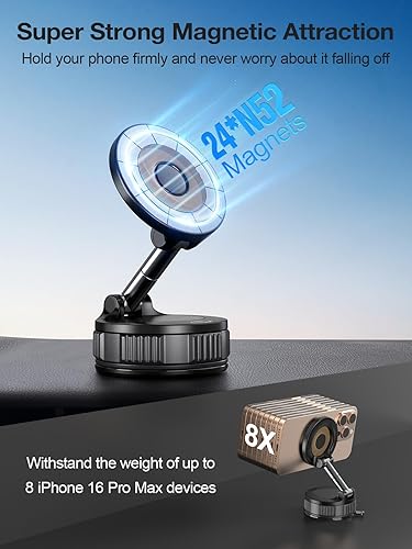 Miniatura 4 de Soportes magnéticos para teléfono para tu automóvil, soporte de teléfono con ventosa al vacío con succión fuerte y estable base de rotación de 360,