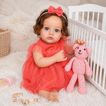 SCOM Reborn Baby Doll, 20 Inch Realistic Toddler Girl Doll with Soft Weighted Cloth Body & Vinyl Limbs, Hand-Rooted Hair, Magnetic Pacifier, Gift Box & Accessories Set, ASTM F963 Tested, for Kids 3+