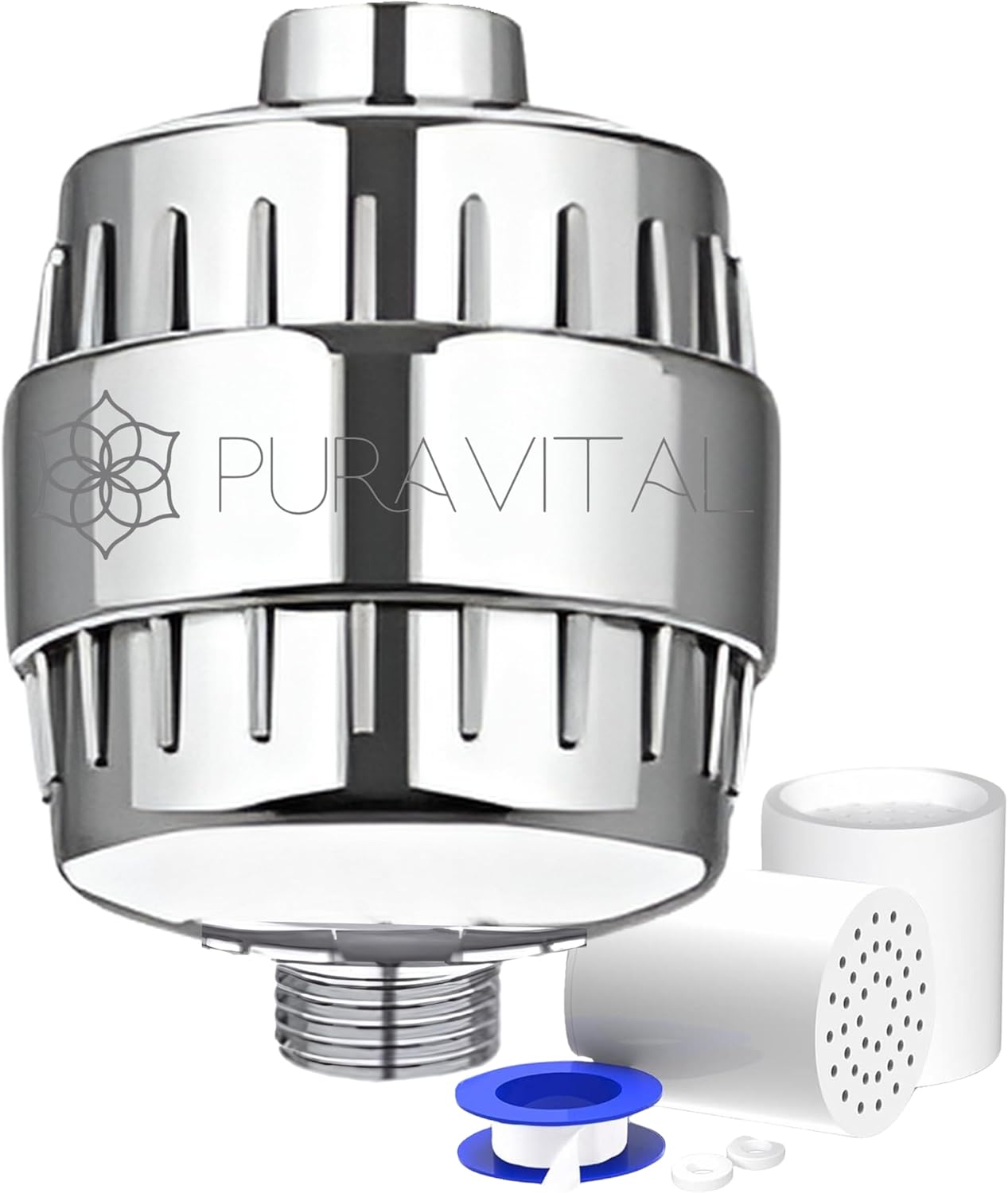 22-Stage Shower Head Filter for Hard Water - High Output Water Filter With 2 Replaceable Cartridges - Removes Chlorine, Fluoride, Heavy Metals - Chrome
