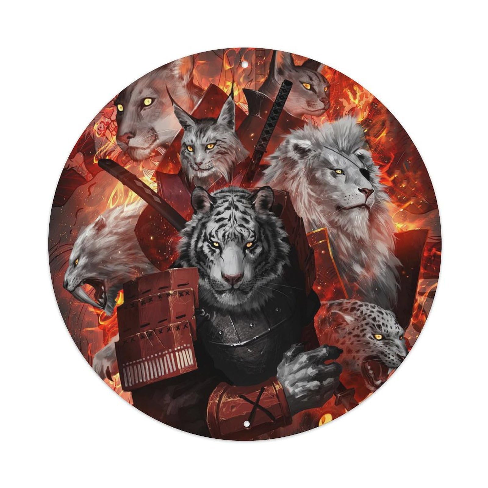 White Tiger Samurai Warrior Fantasy Wildlife Metal Tin Sign