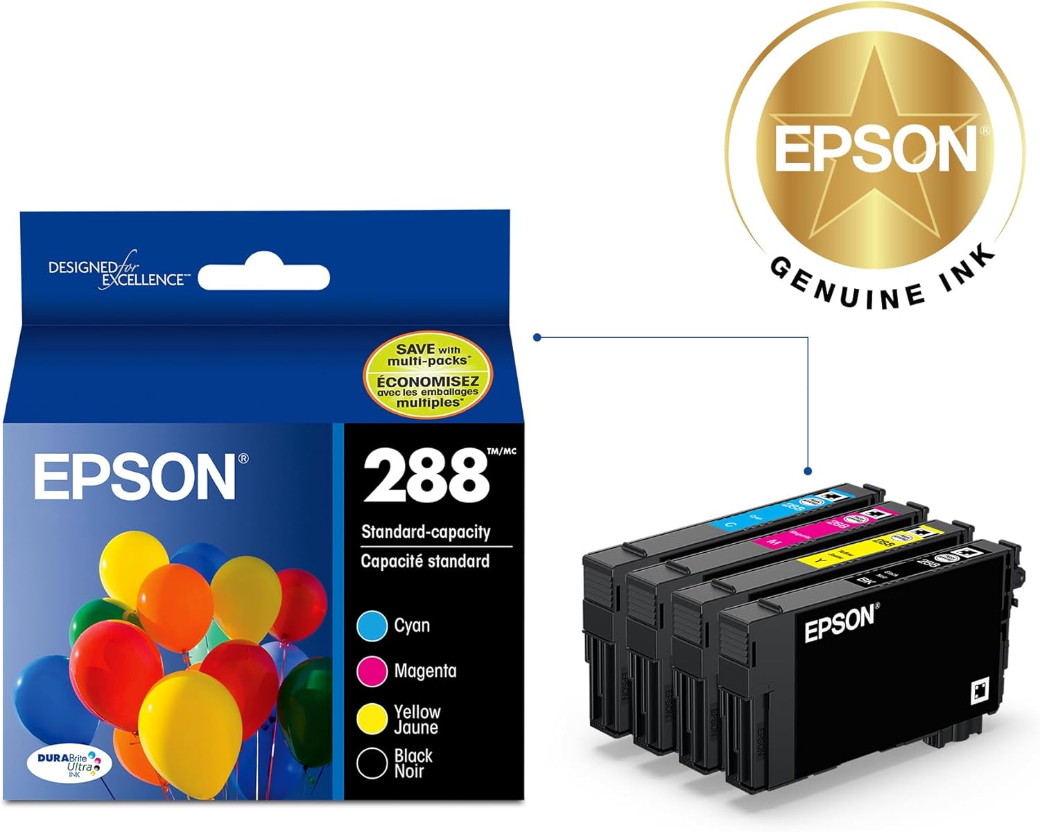 EPSON 288 DURABrite Ultra Ink Standard Capacity Black & Color Cartridge Combo Pack (T288120-BCS) Works with Expression XP-330, 430, 434, 340, 440, 446